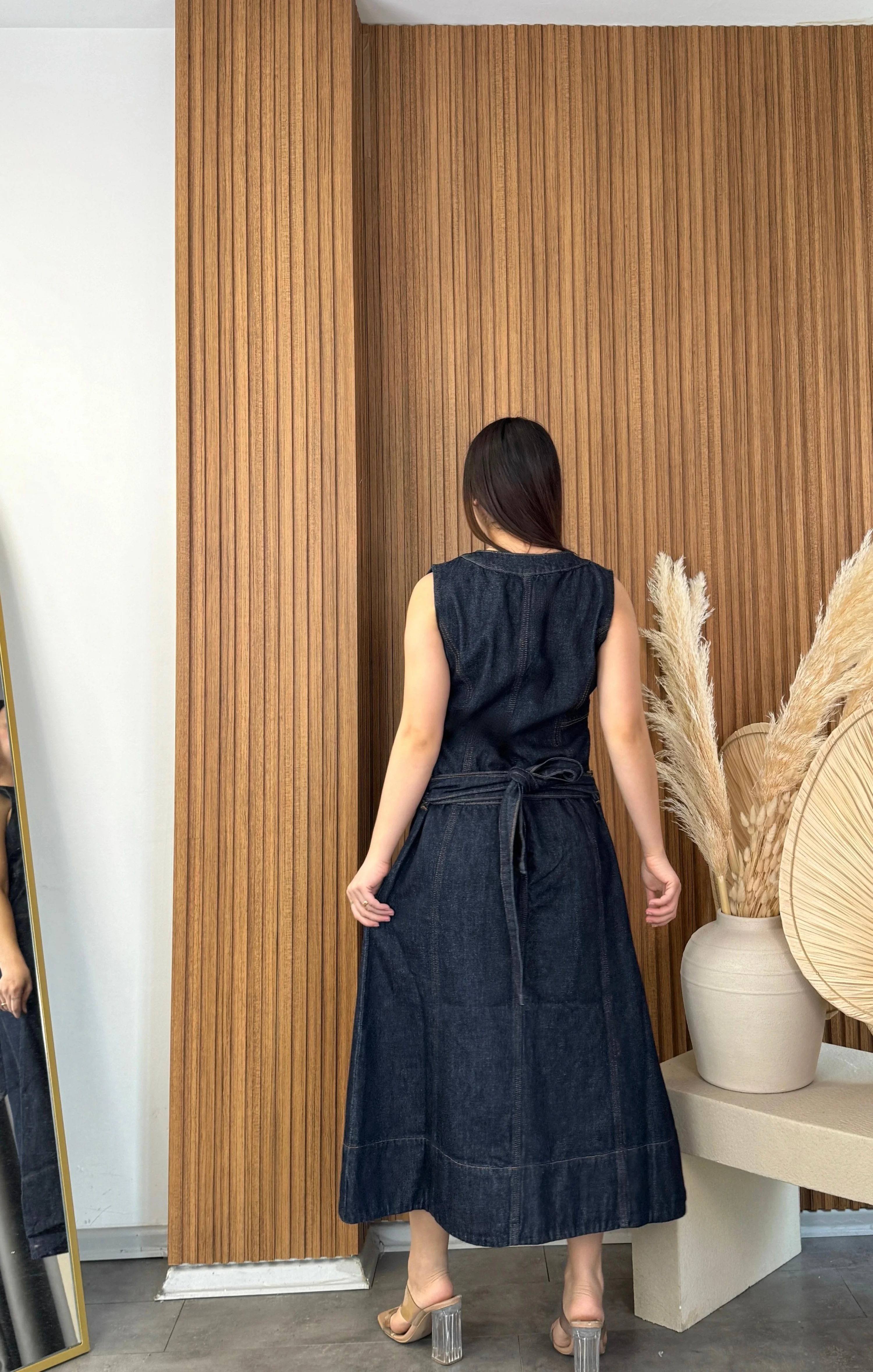 Yarım Fermuarlı Denim Elbise