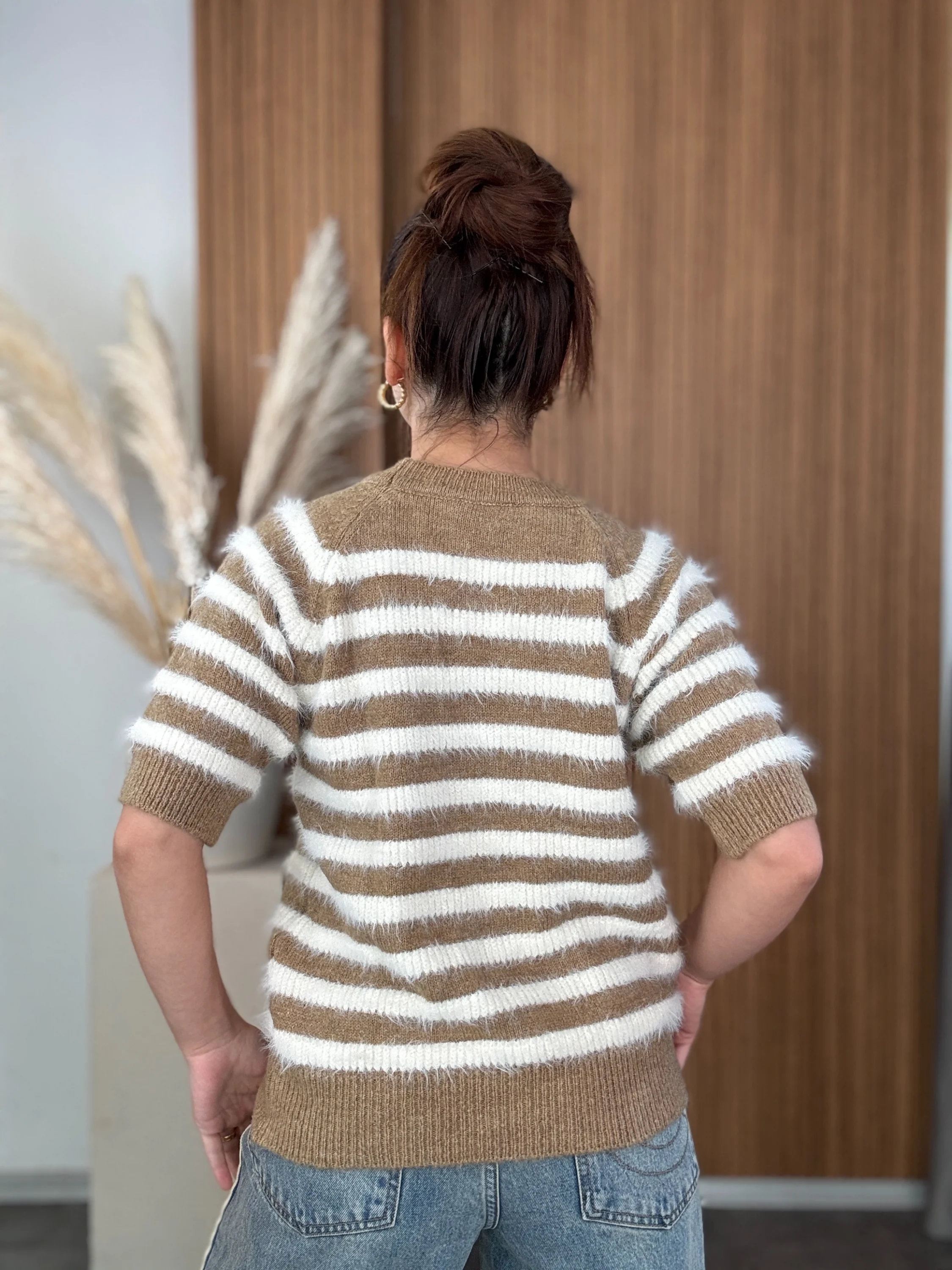 Yarım Kol Çizgili Yumoş Kazak