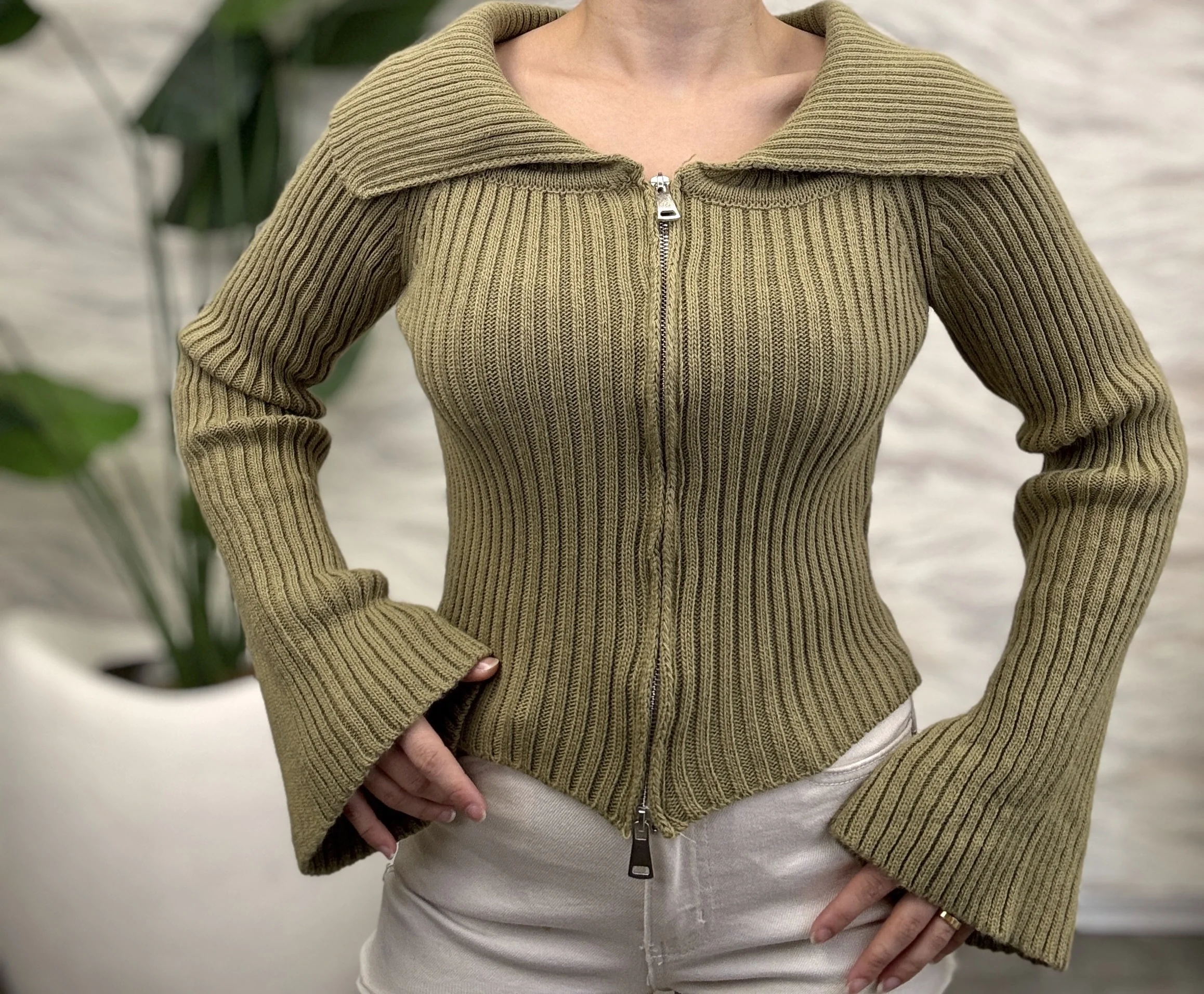 Fermuar Detaylı Triko Hırka