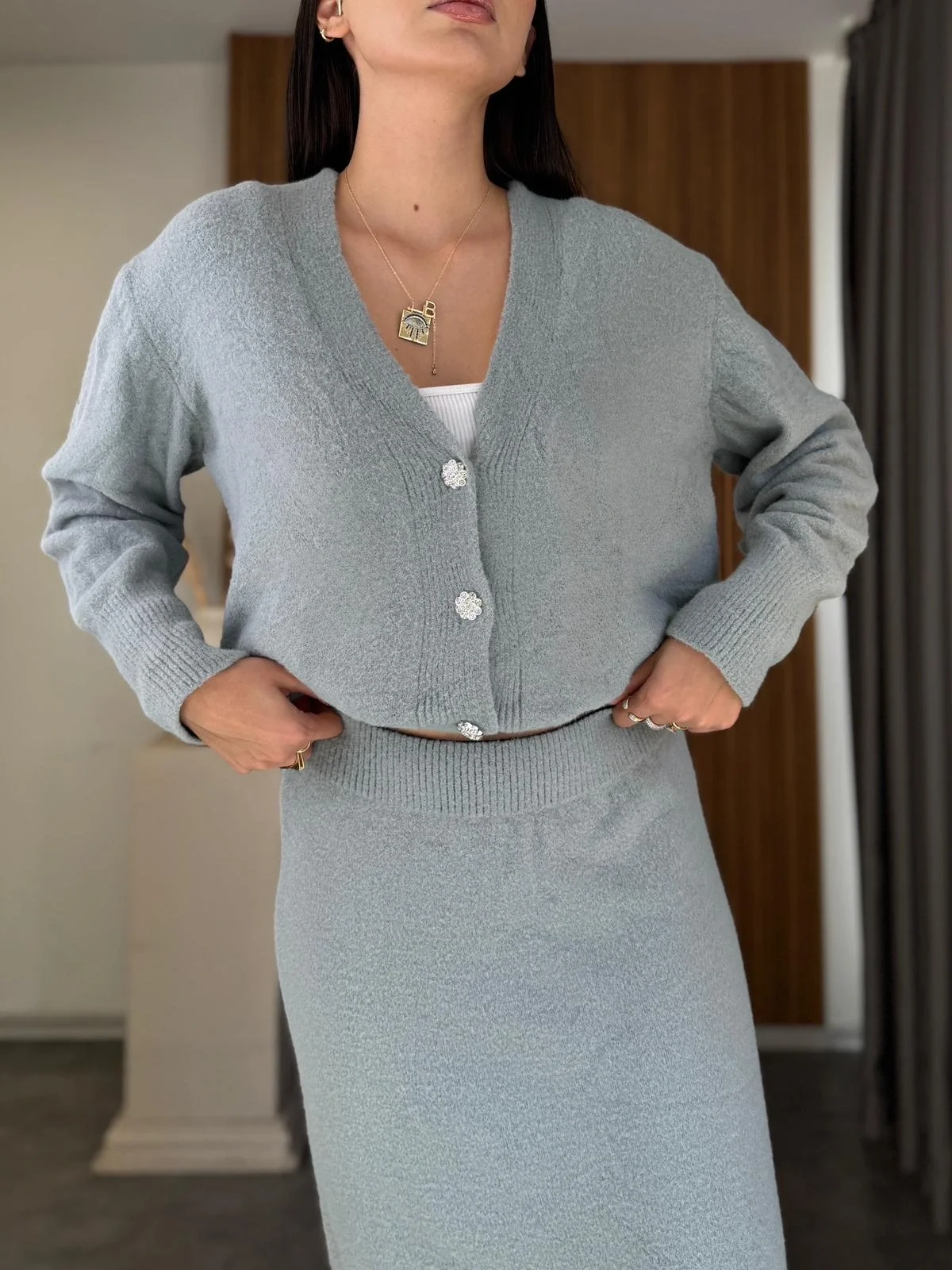 Düğme Detaylı Kaşmir Takım