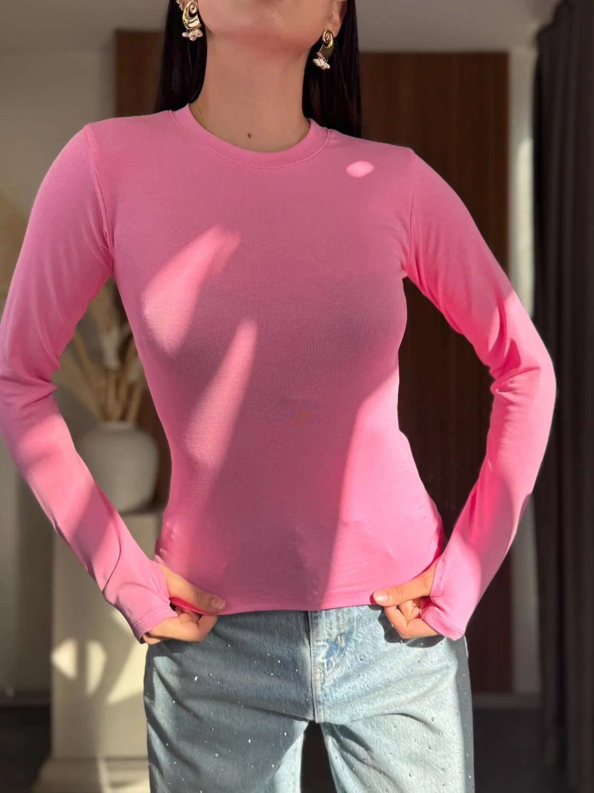 Bisiklet Yaka Parmak Geçirmeli Body