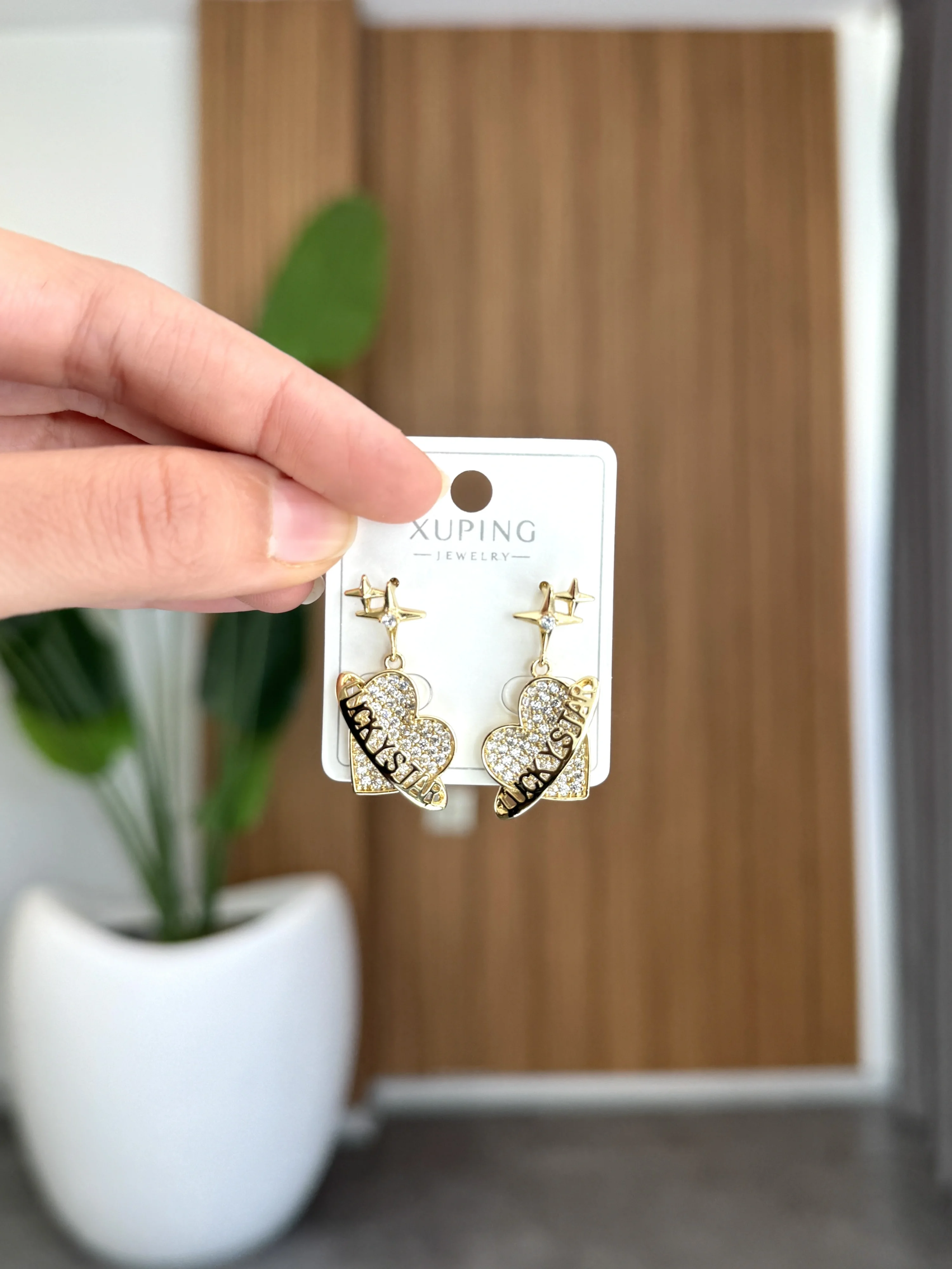 Lucky Star Taşlı Gold Küpe