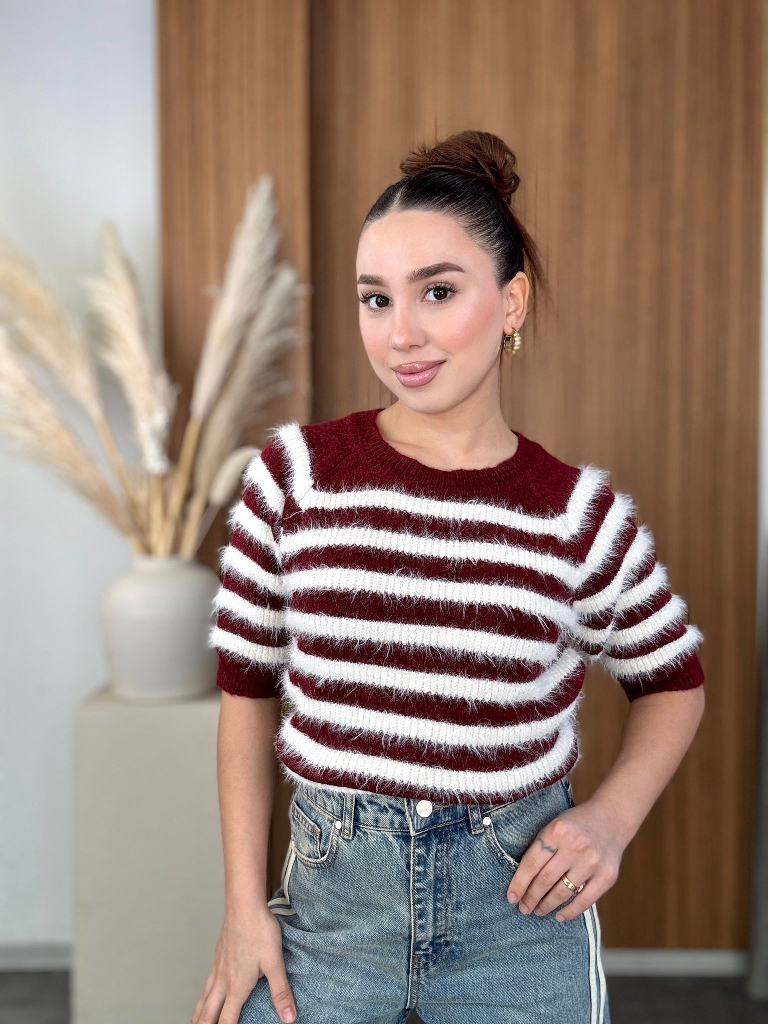 Çizgili Yarım Kol Yumoş Kazak