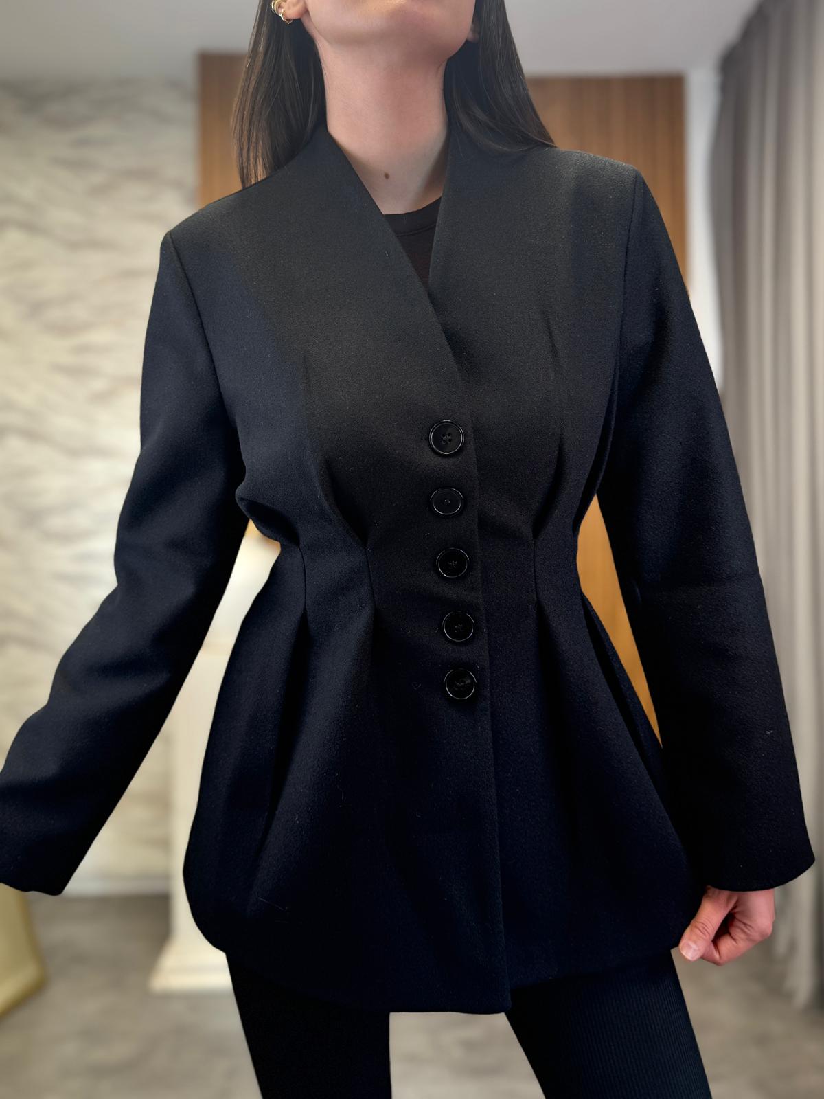 Kaşe Bel Detay Düğmeli Blazer