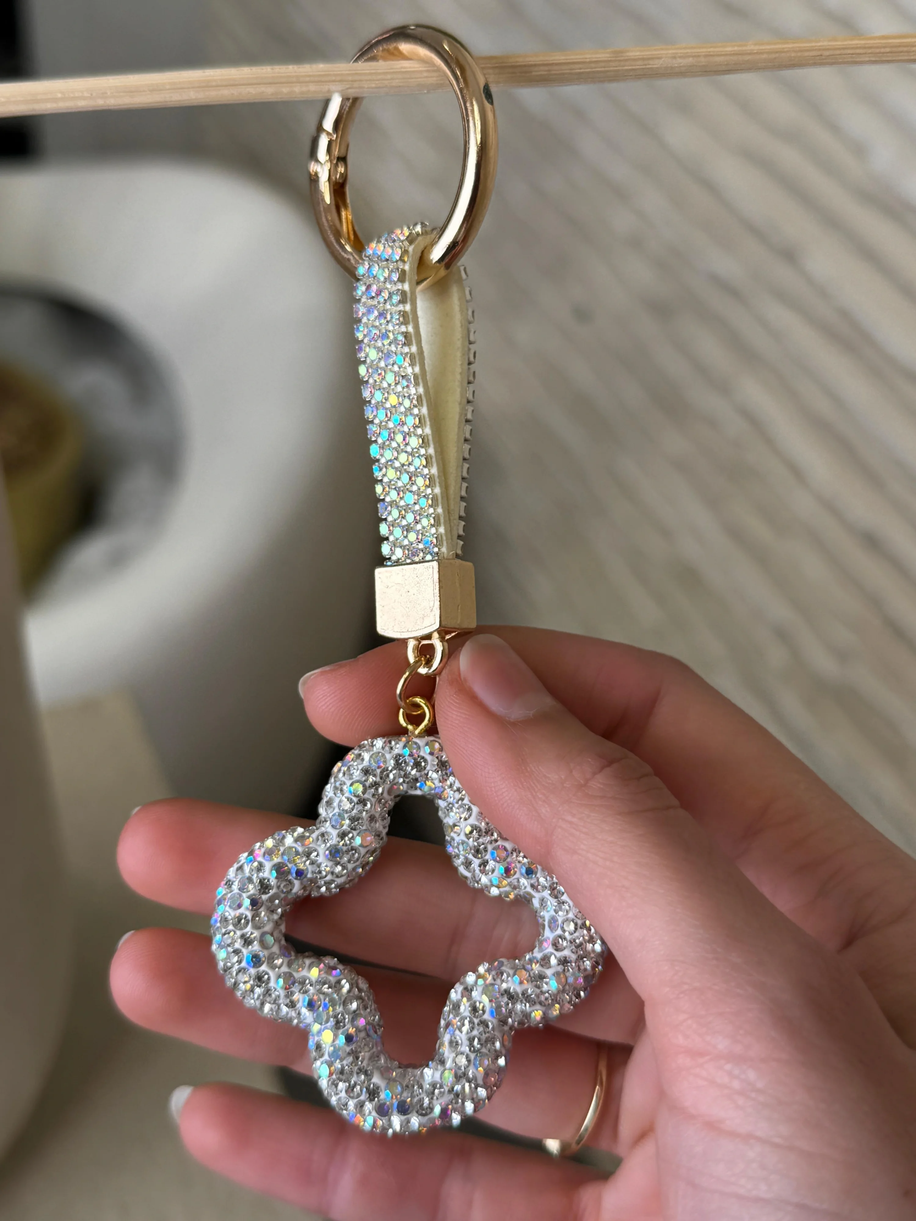 Zirkon Taşlı Yonca Anahtarlık Ve Çanta Charmı
