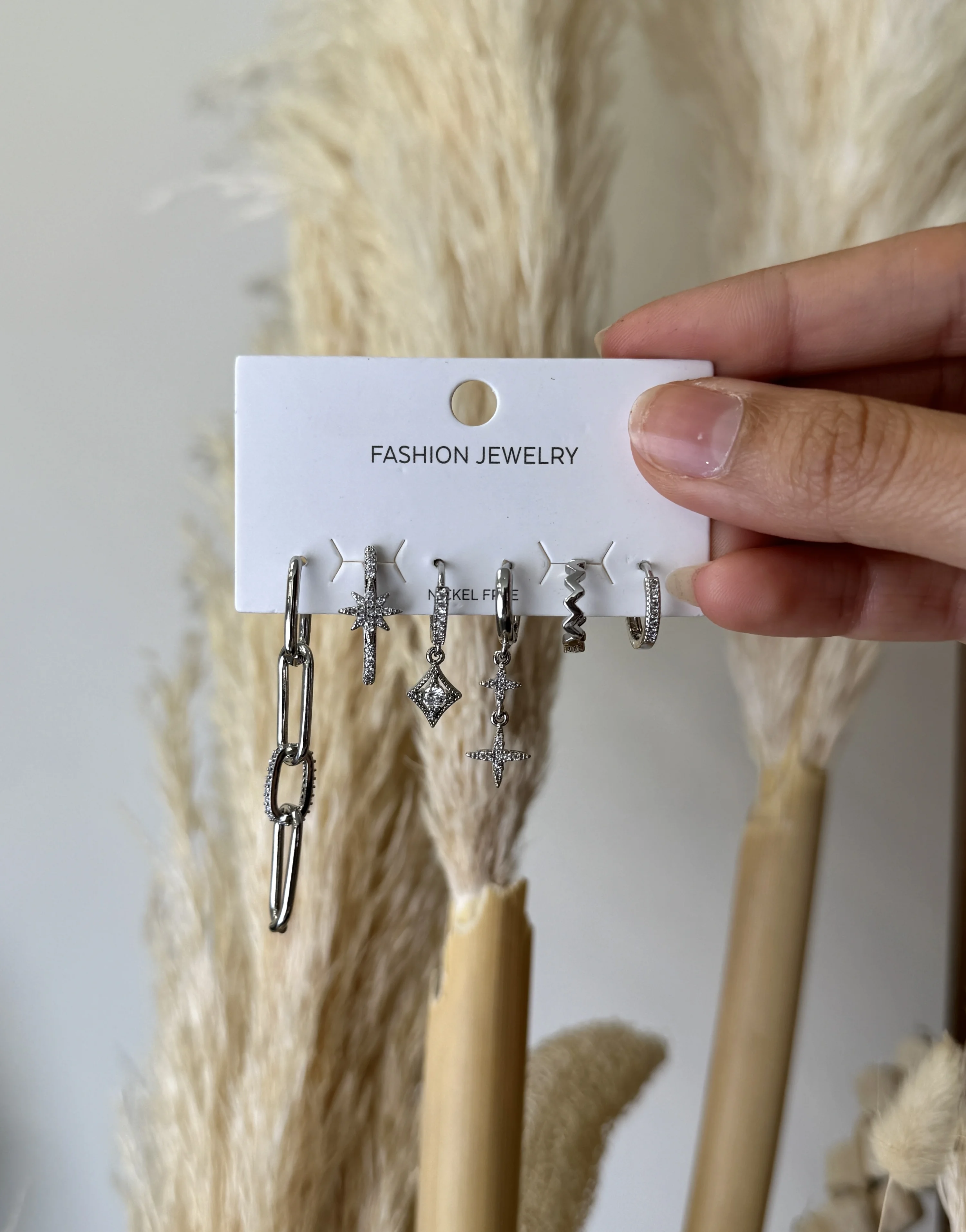 6’lı Gümüş Zincir ve Kuzey Yıldızı Model Küpe Seti