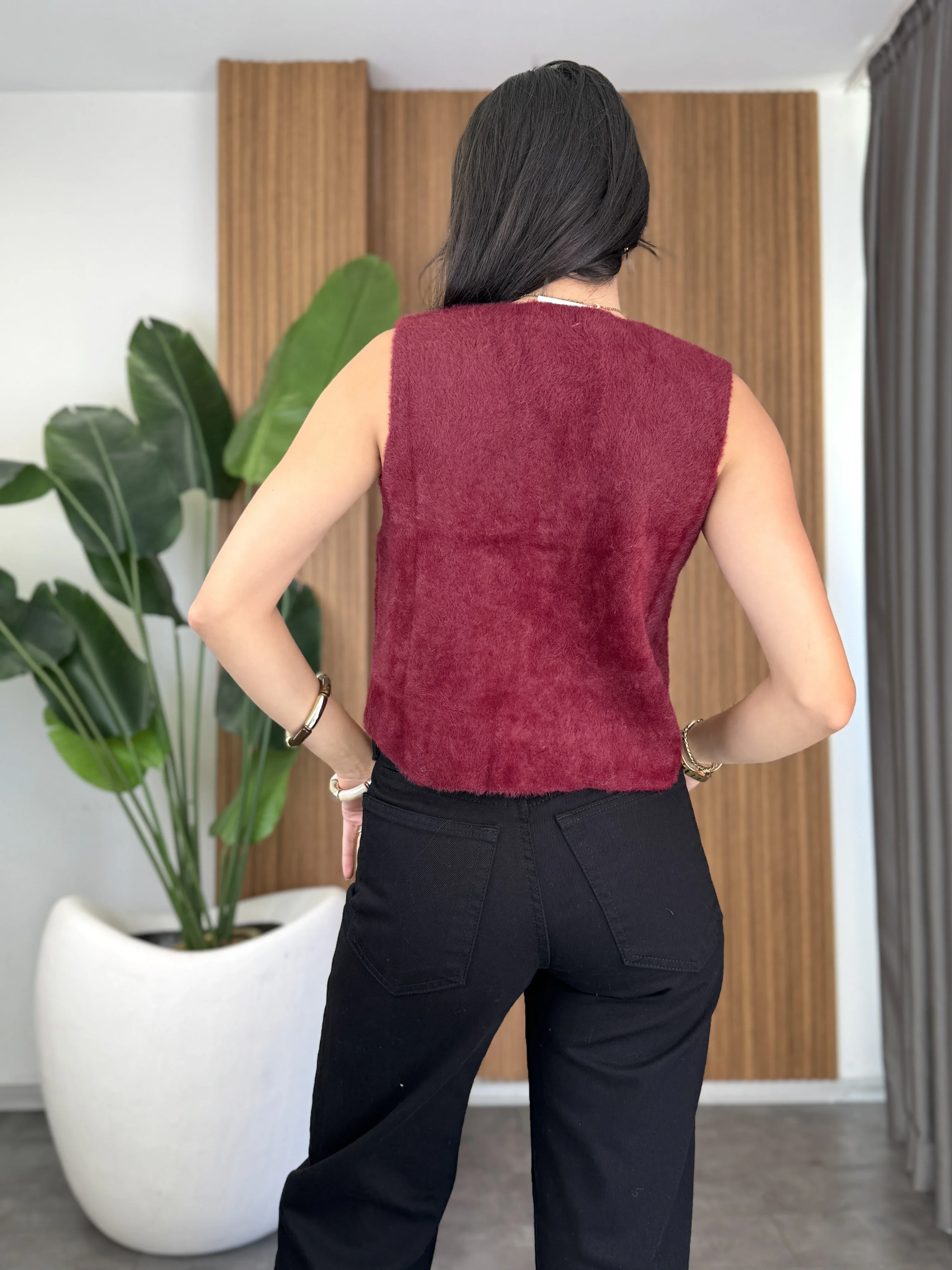 Gold Düğme Detay Sakallı Yelek