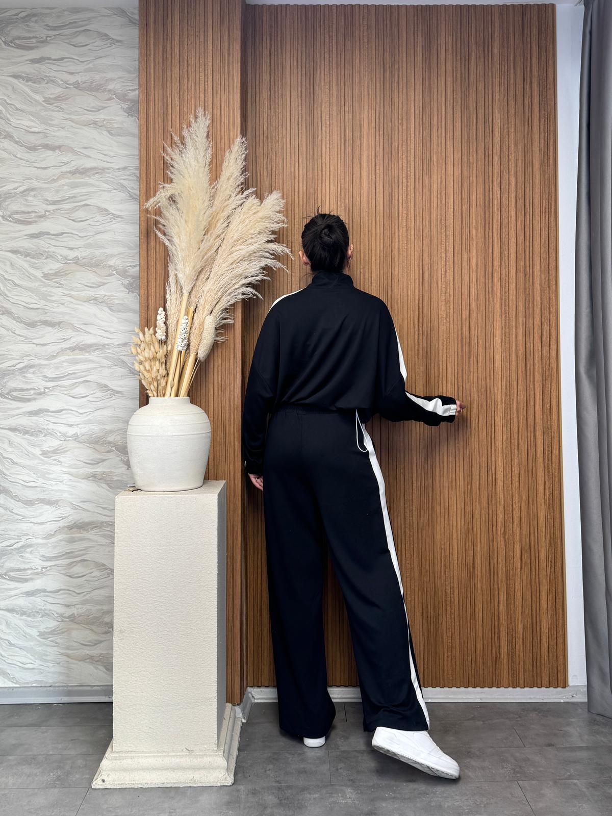 Şeritli Yarım Fermuarlı Fermuarlı Eşofman Takımı