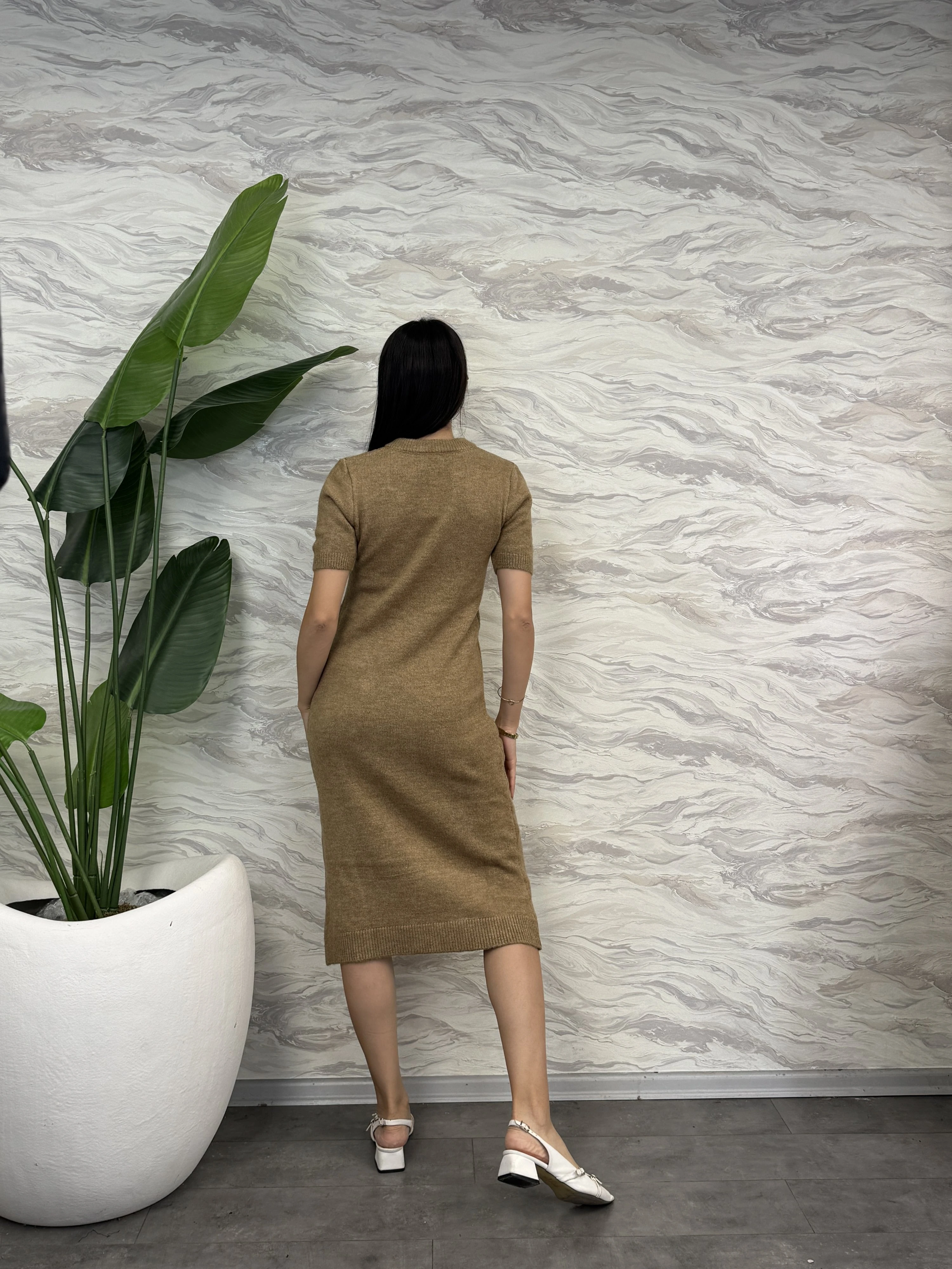 Fularlı Triko Elbise