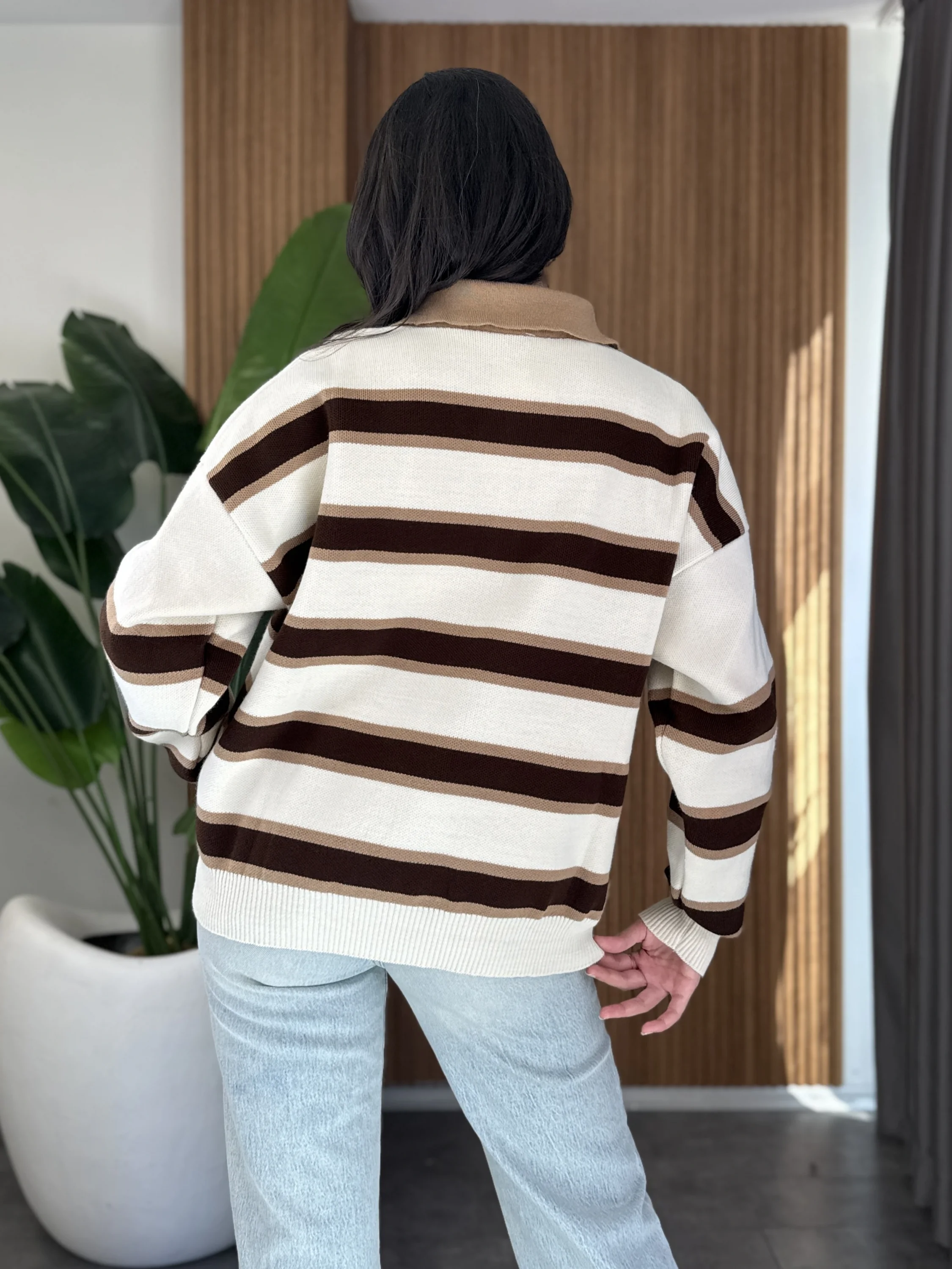 Polo Yaka Çizgili Kazak