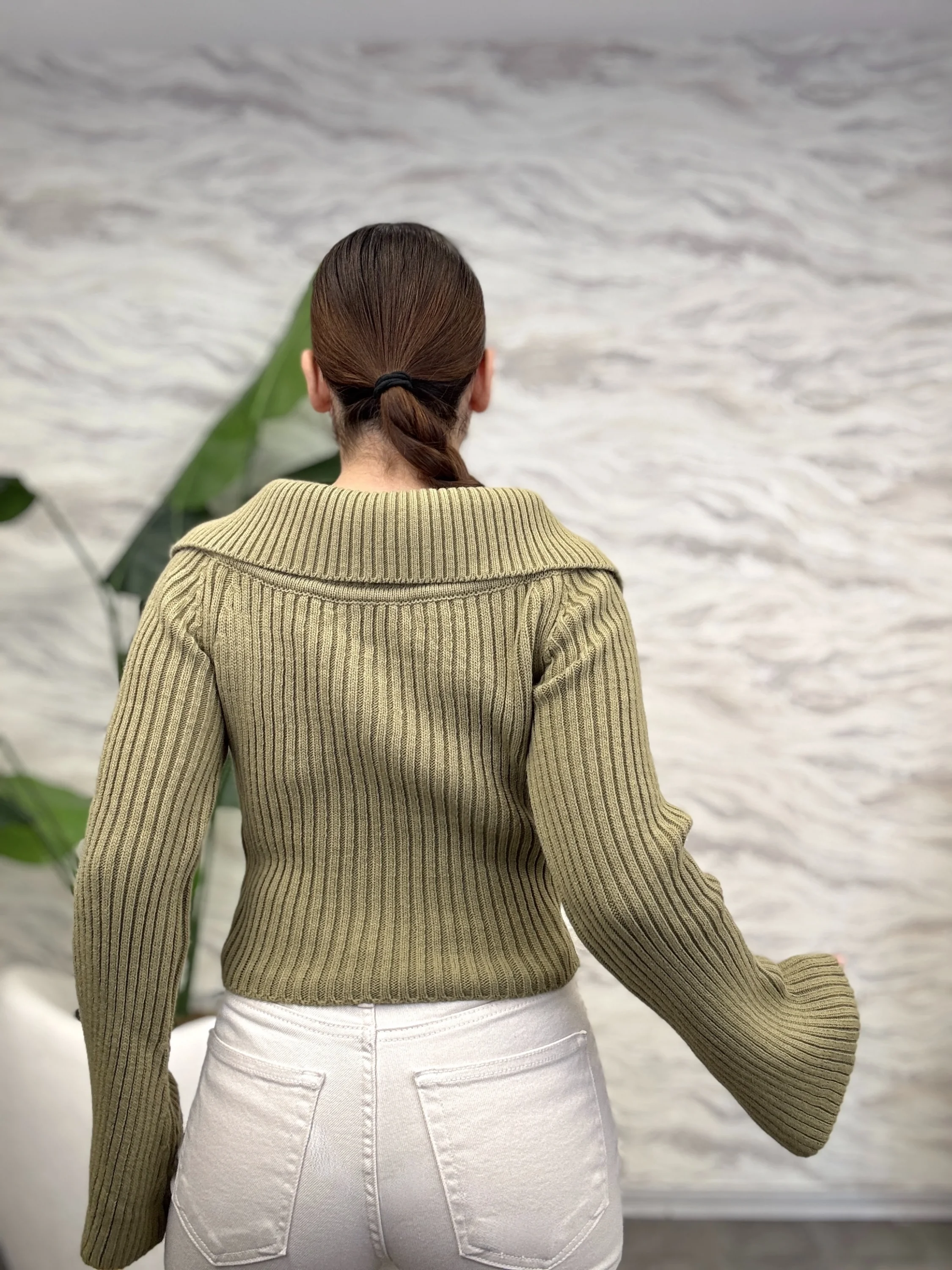 Fermuar Detaylı Triko Hırka