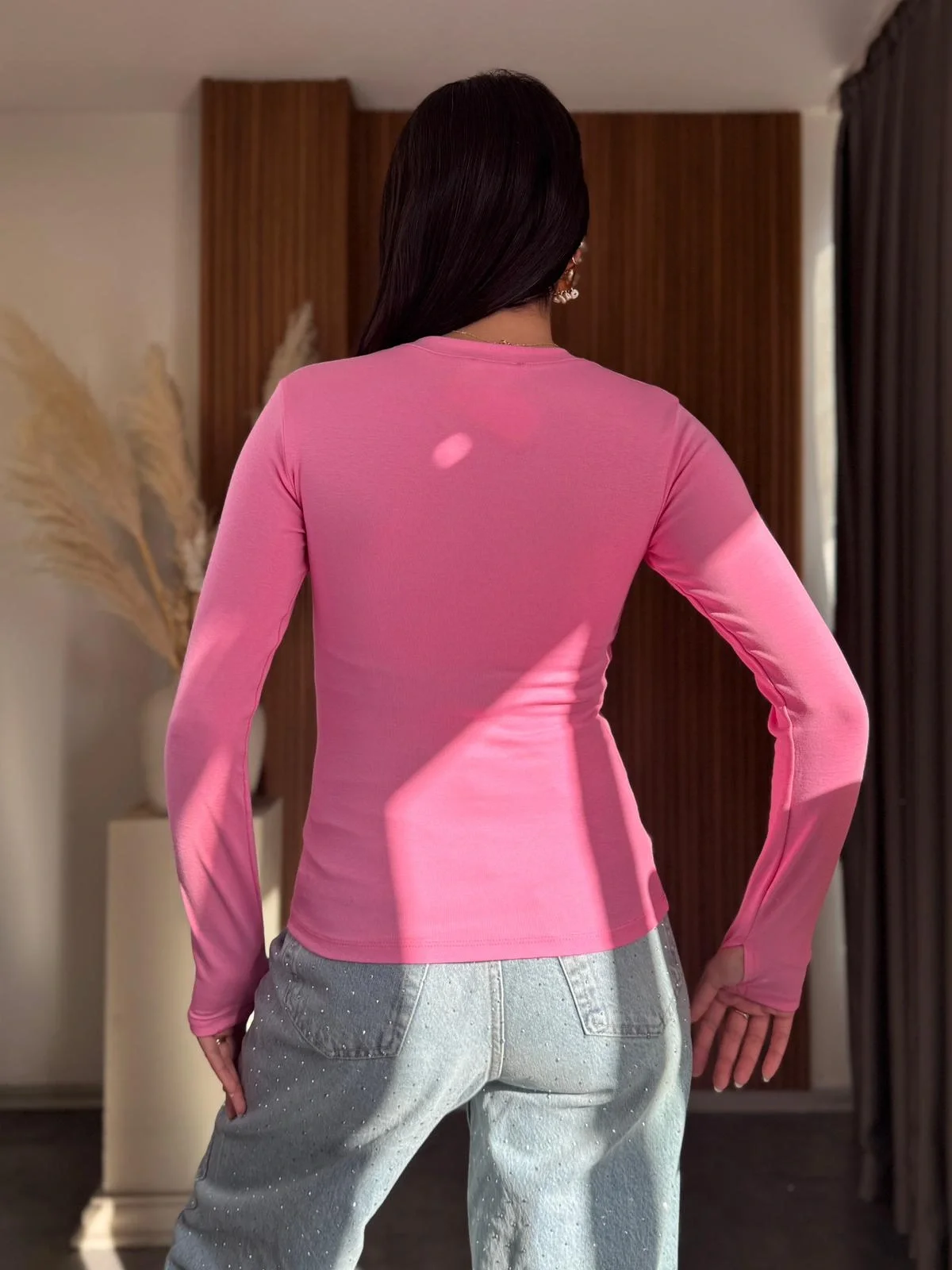 Bisiklet Yaka Parmak Geçirmeli Body