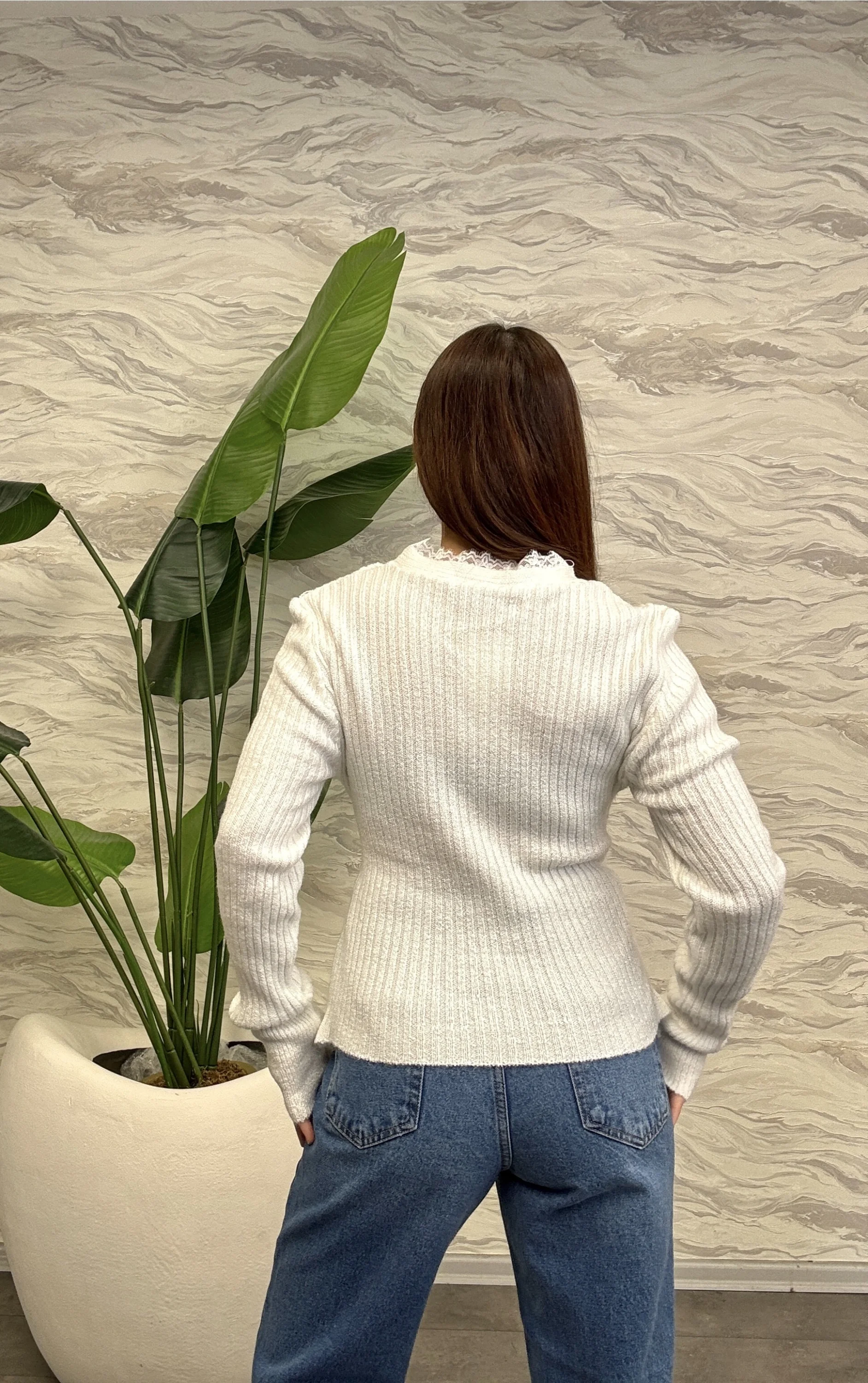 Kruvaze Yaka Dantelli Bluz