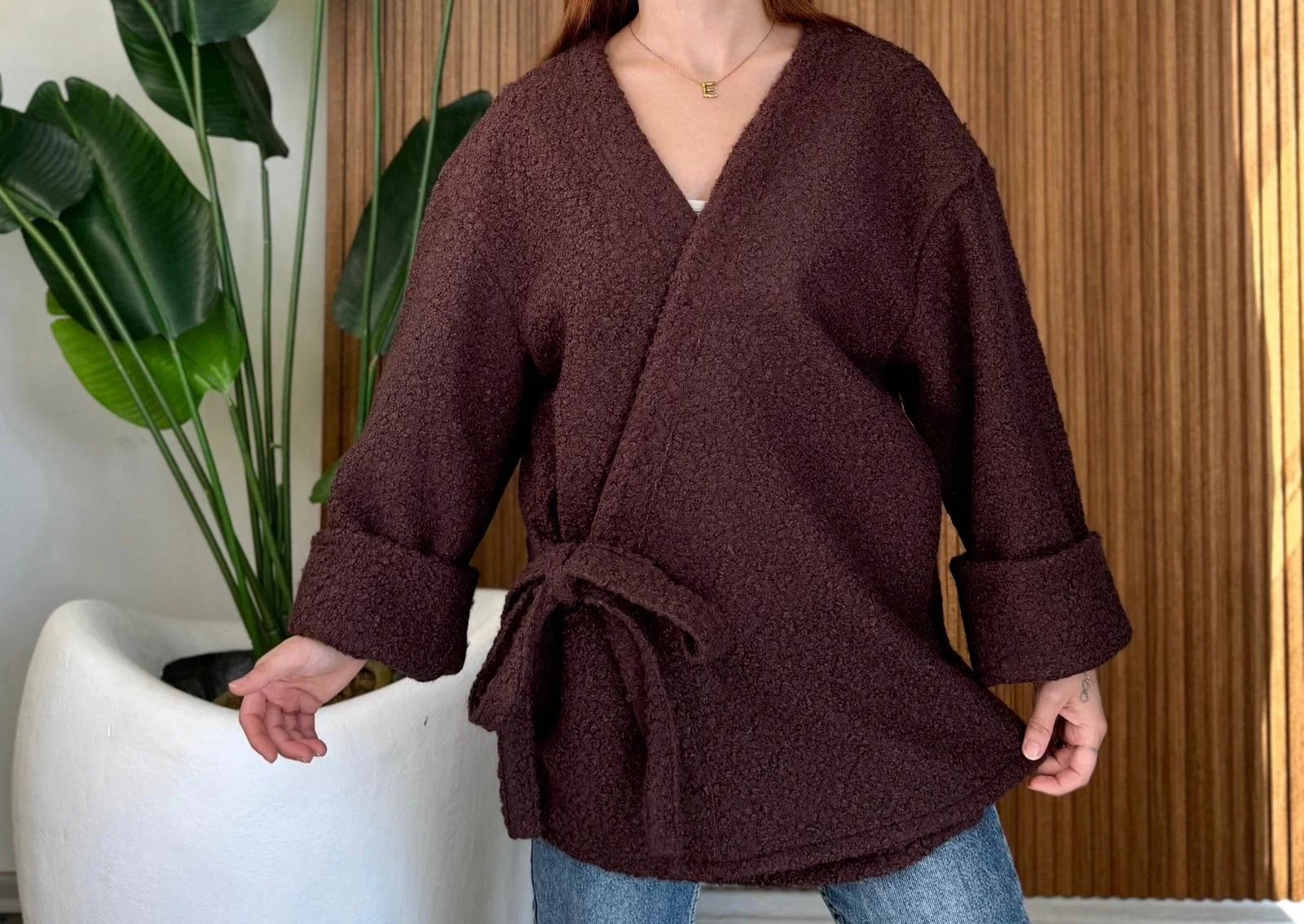 Bağlama Detaylı Kuzu Kimono Ceket