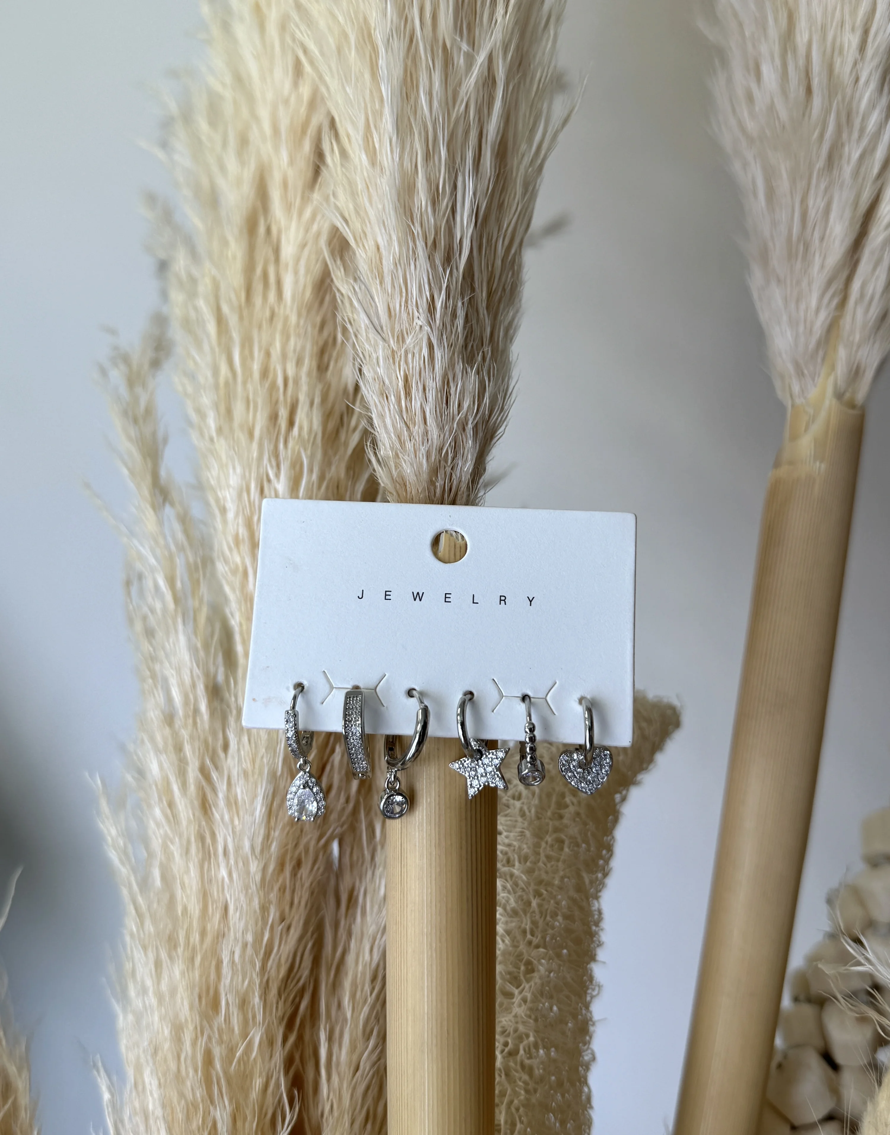 6’lı Gümüş Damla, Yıldız ve Kalp Model Küpe Seti