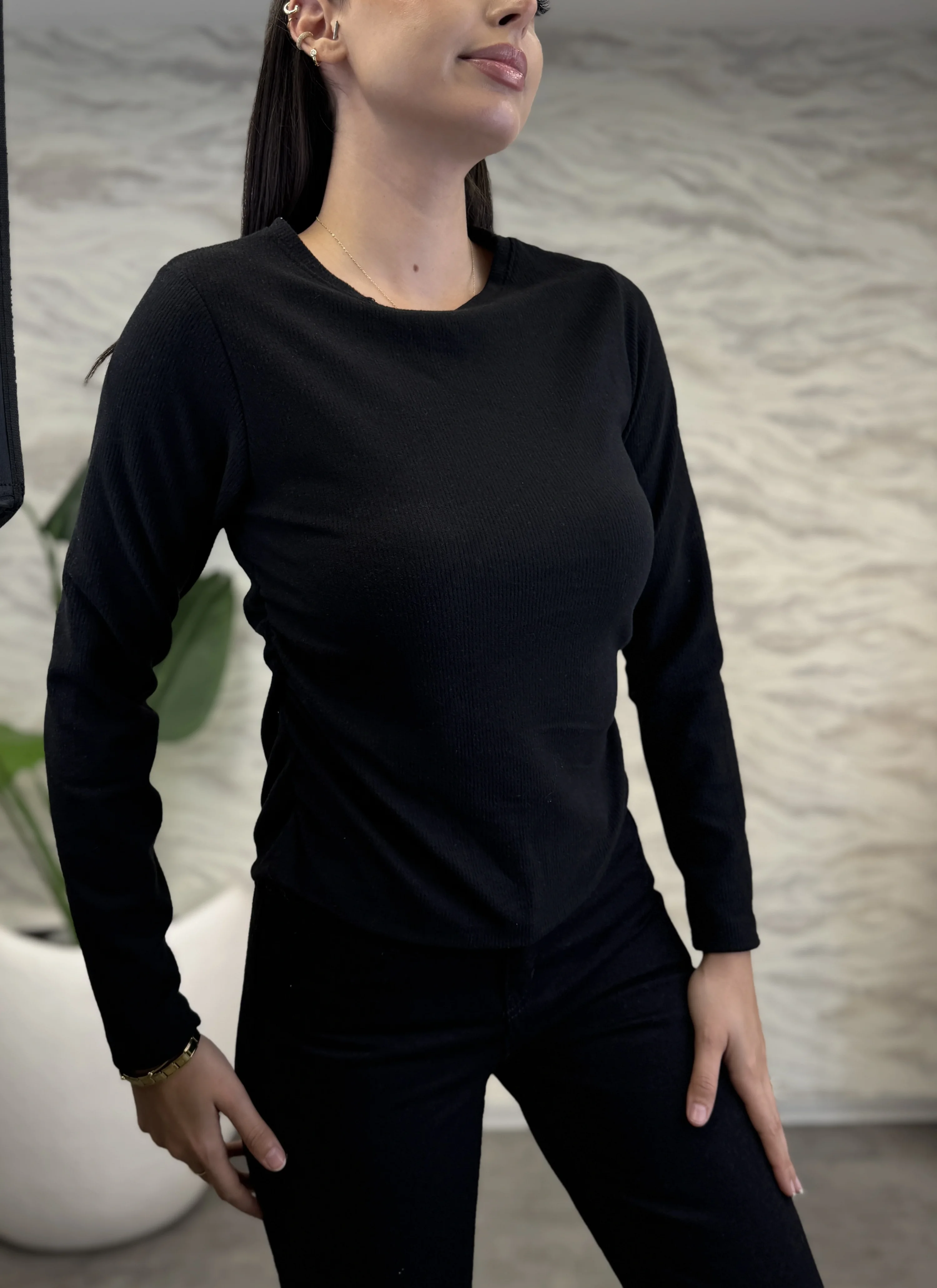 Bisiklet Yaka Yan Büzgülü Body