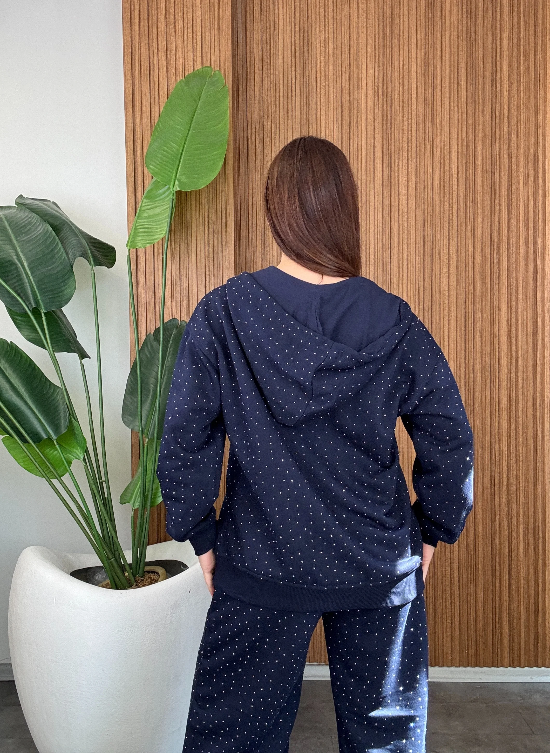 Serpme Taşlı Kapüşonlu Takım