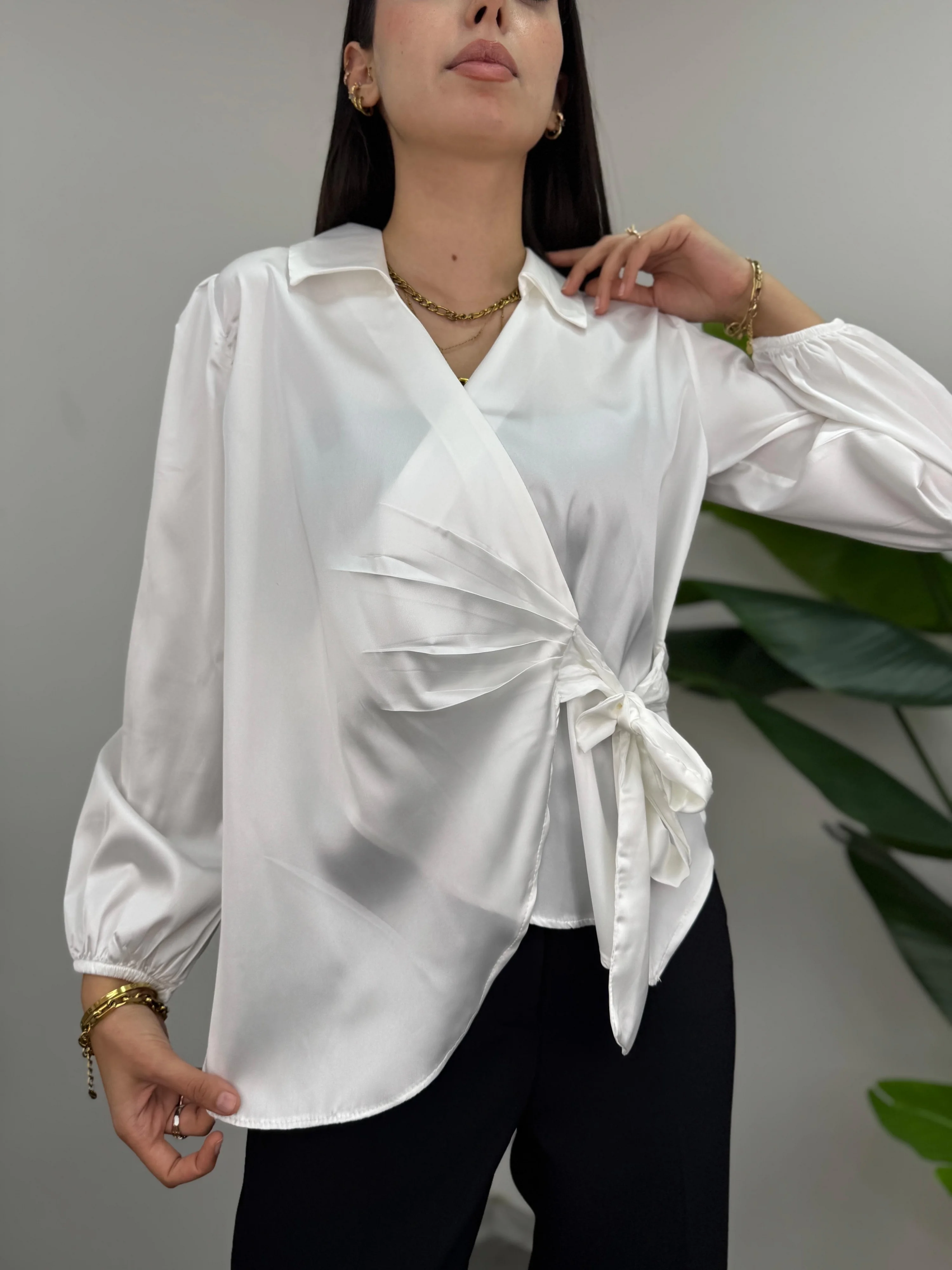 Bağlamalı Saten Bluz