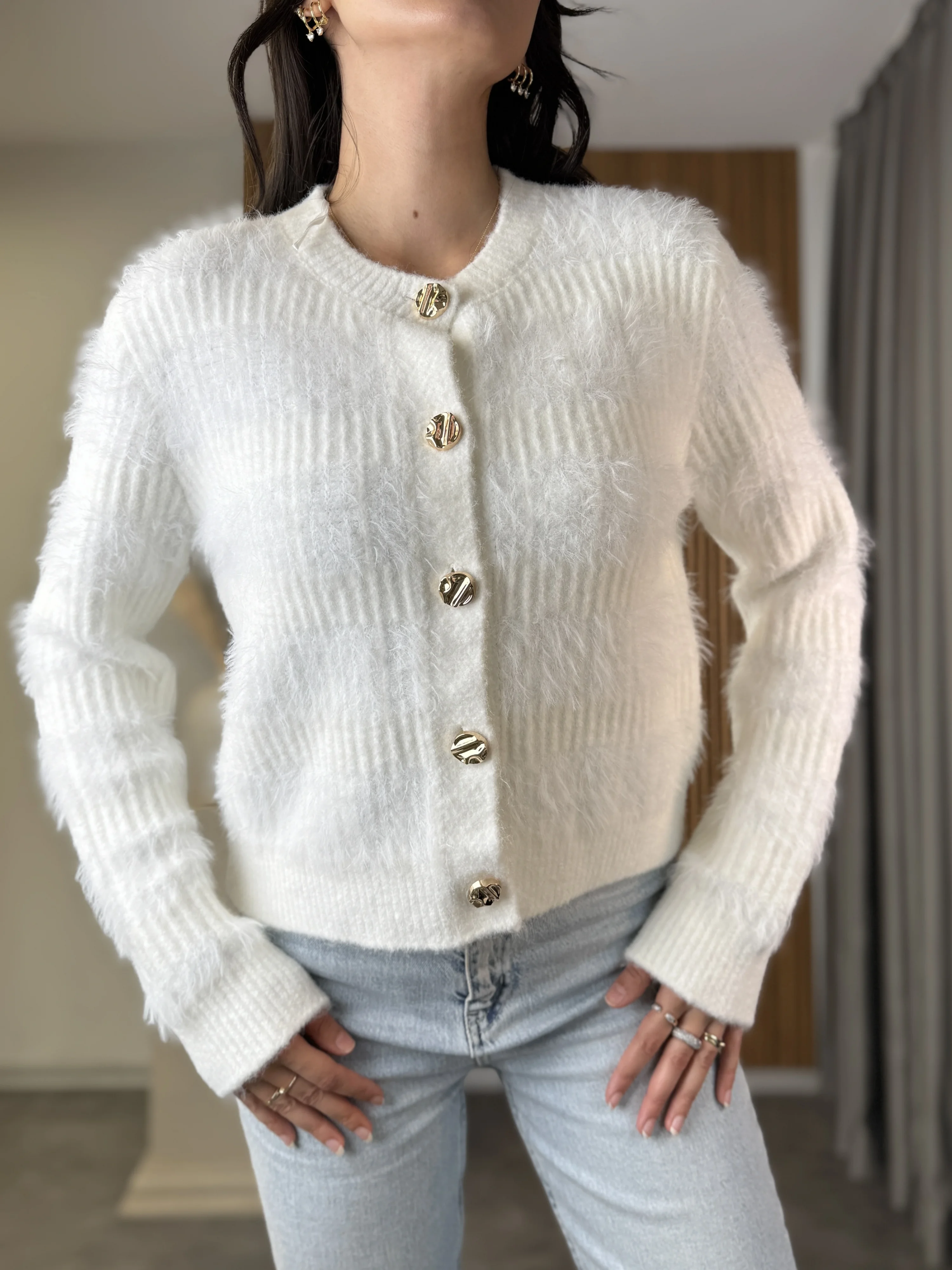 Gold Düğmeli Triko Hırka