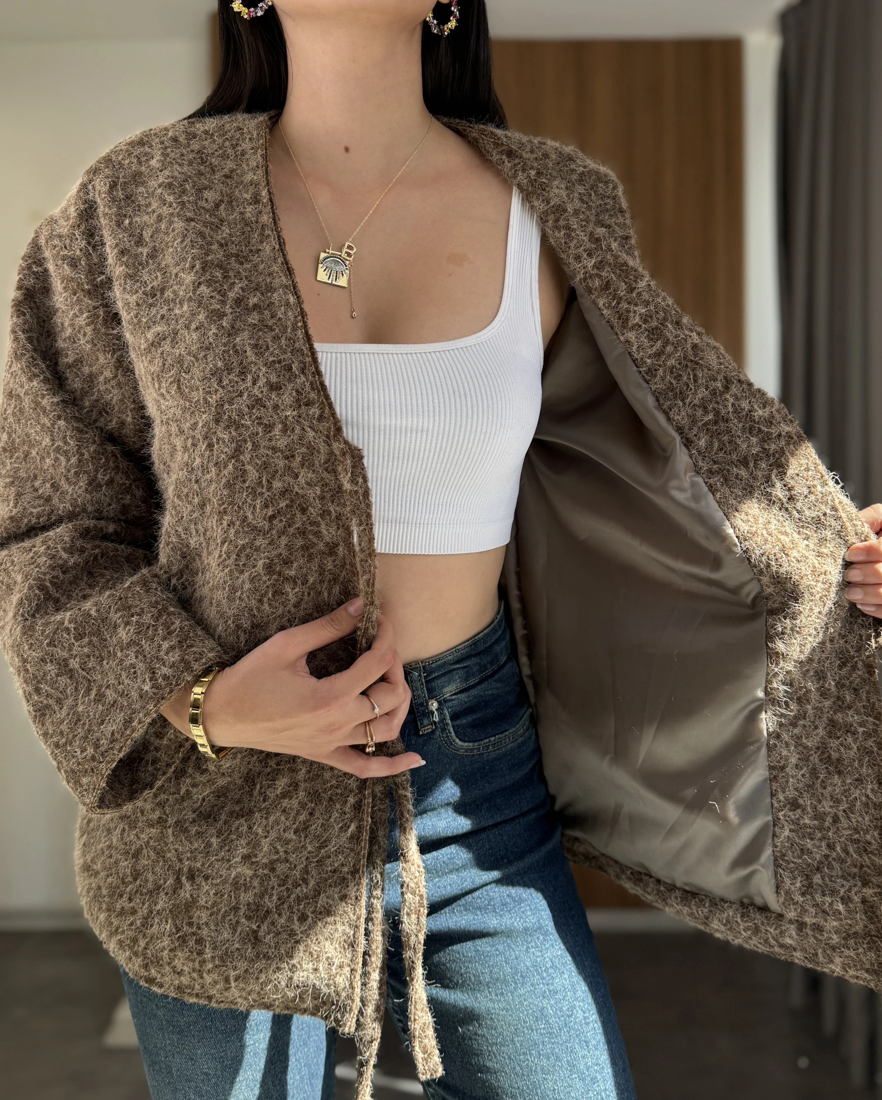 Bağlama Detaylı Kimono Ceket