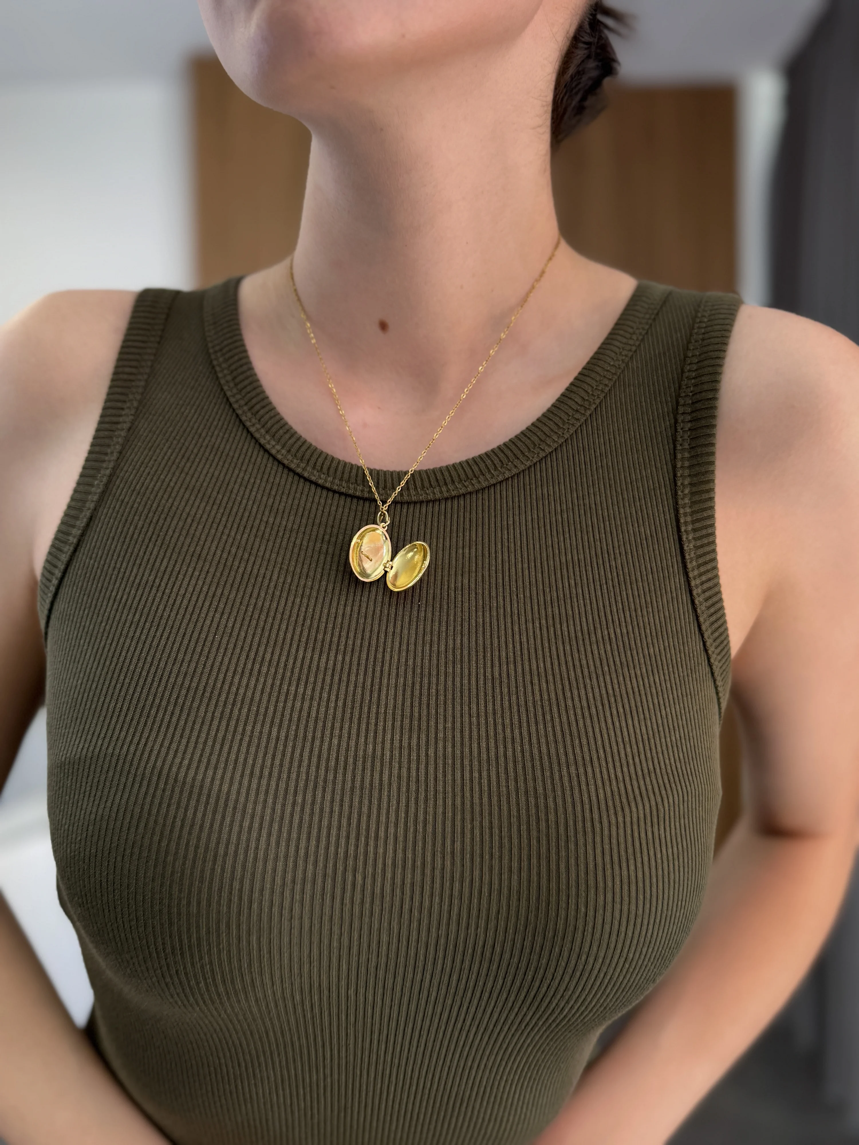 Anka Taşlı Kapaklı Gold Kolye