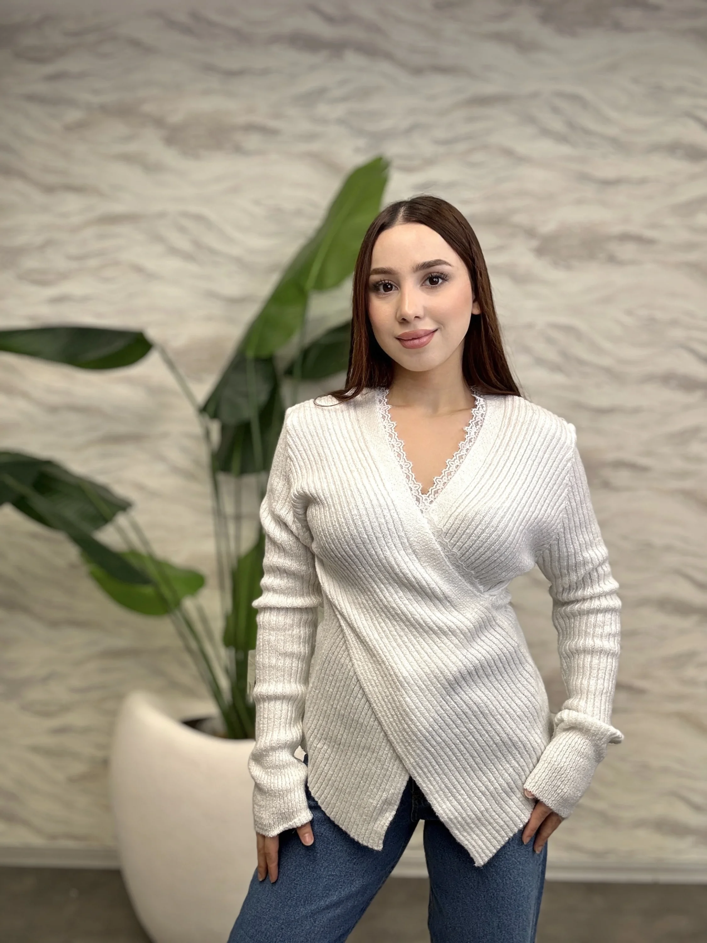 Kruvaze Yaka Dantelli Bluz