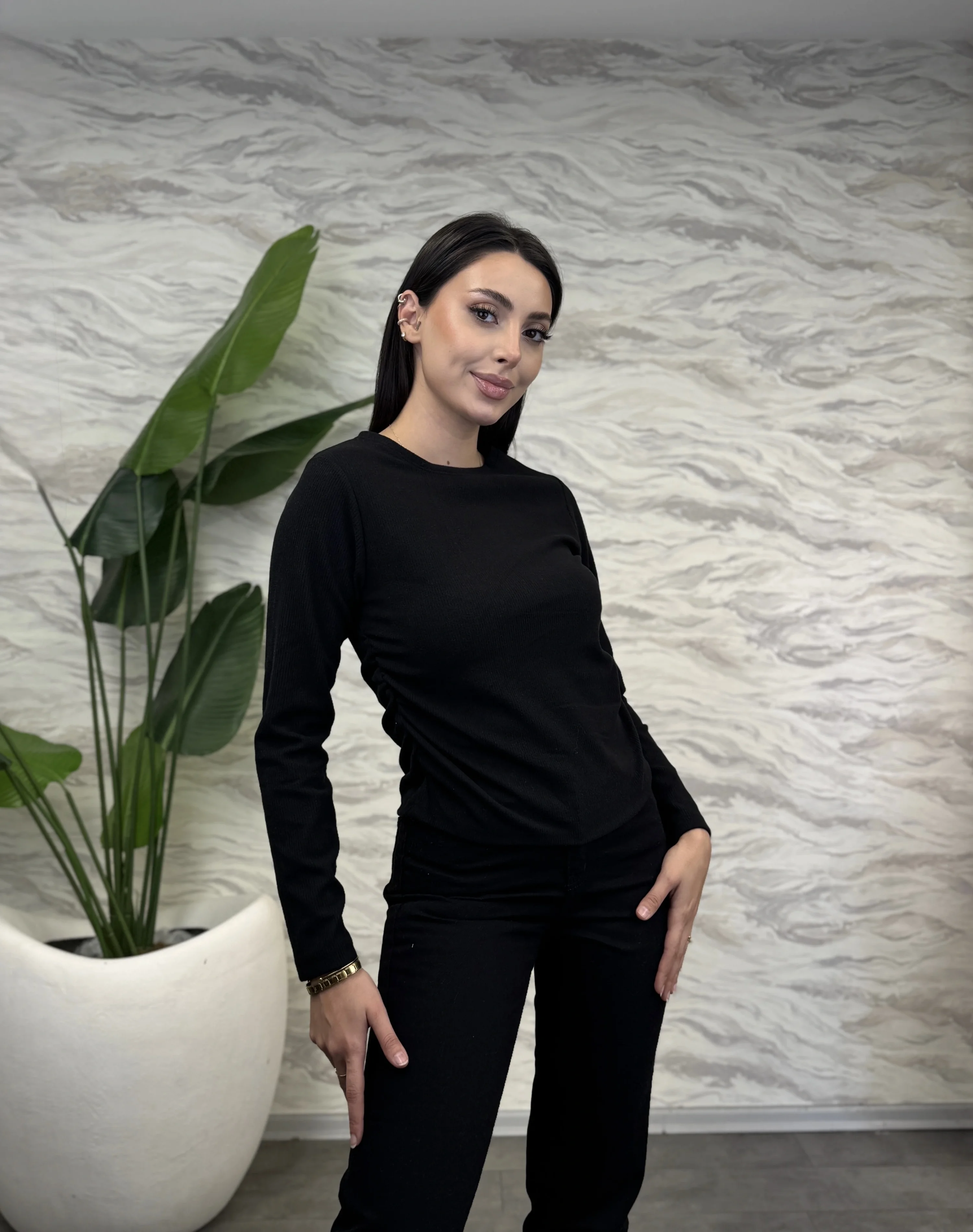 Bisiklet Yaka Yan Büzgülü Body