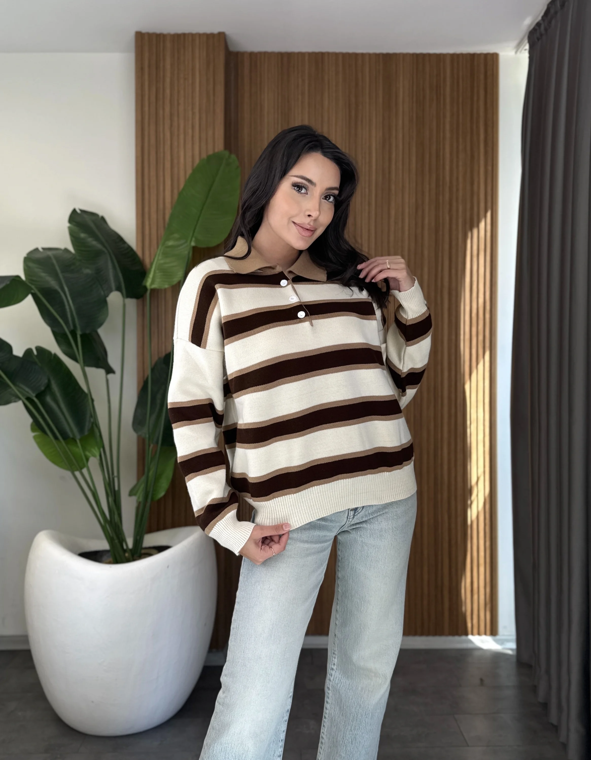 Polo Yaka Çizgili Kazak