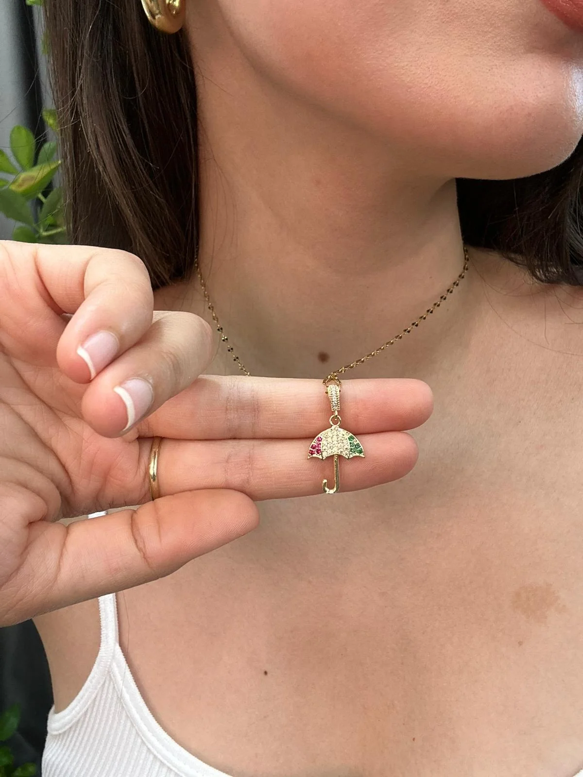 Renkli Taşlı Umbrella Kolye Gümüş