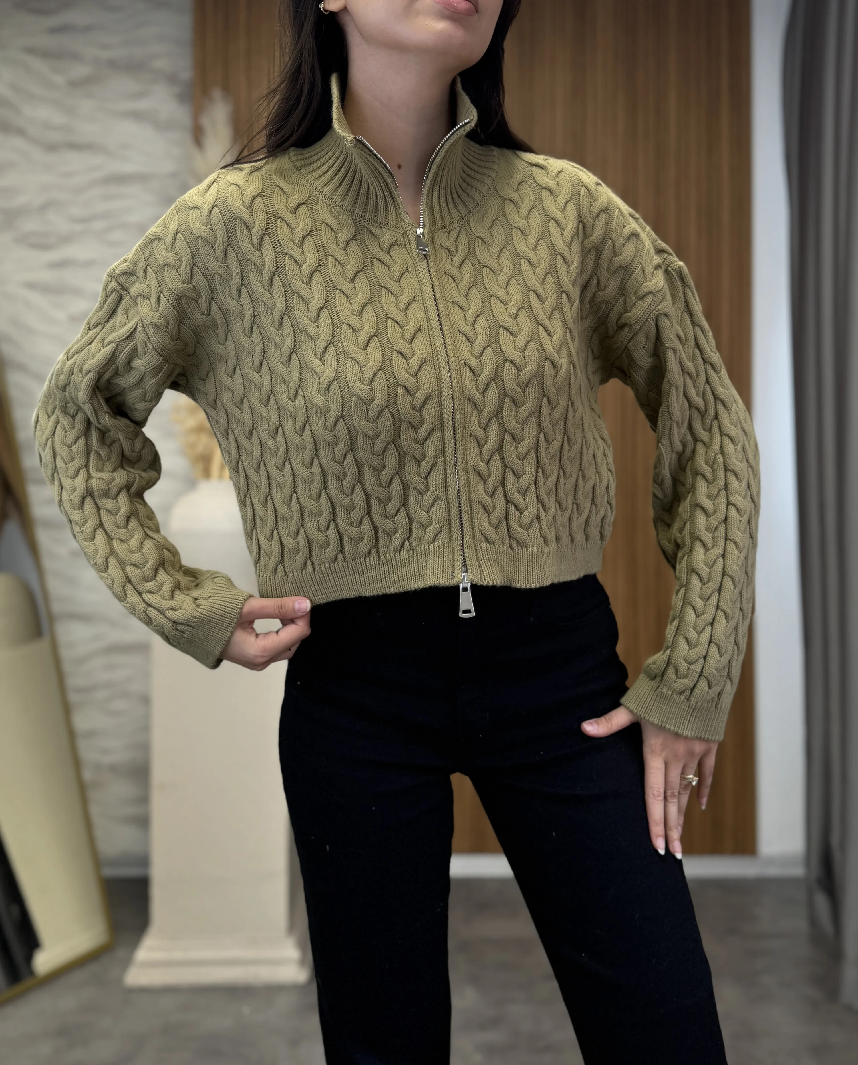 Çift Fermuarlı Örgü Model Hırka