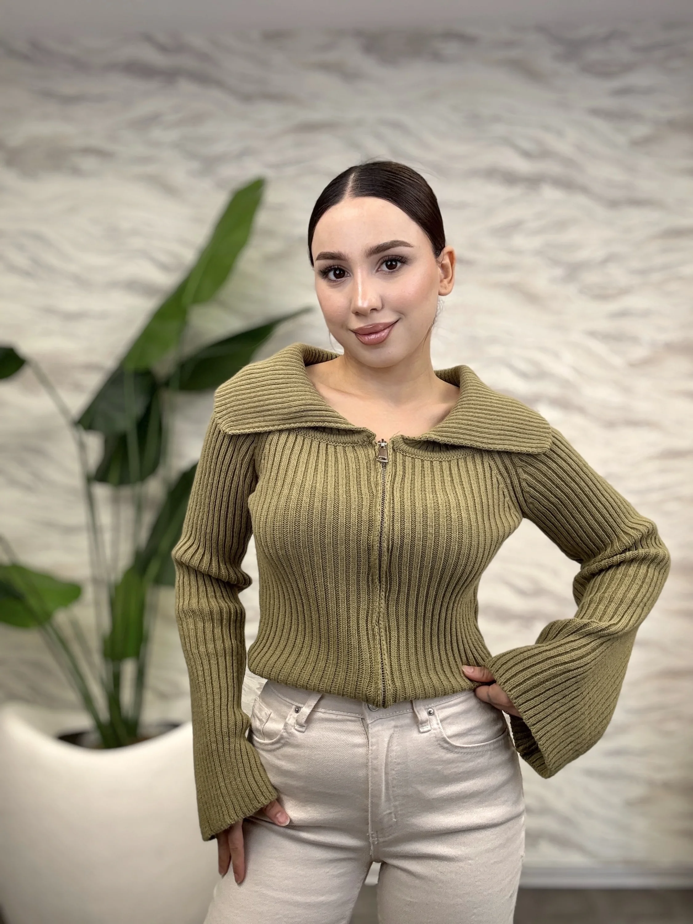 Fermuar Detaylı Triko Hırka