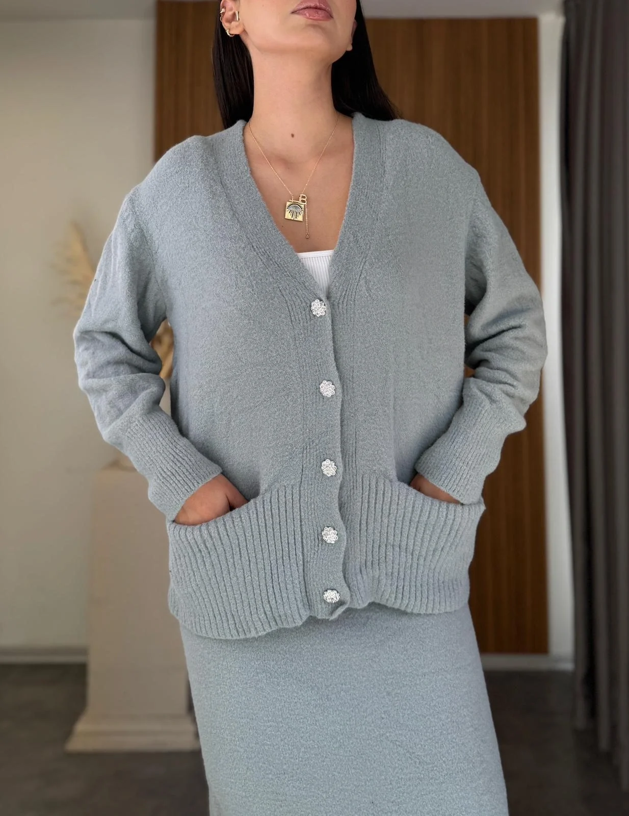 Düğme Detaylı Kaşmir Takım