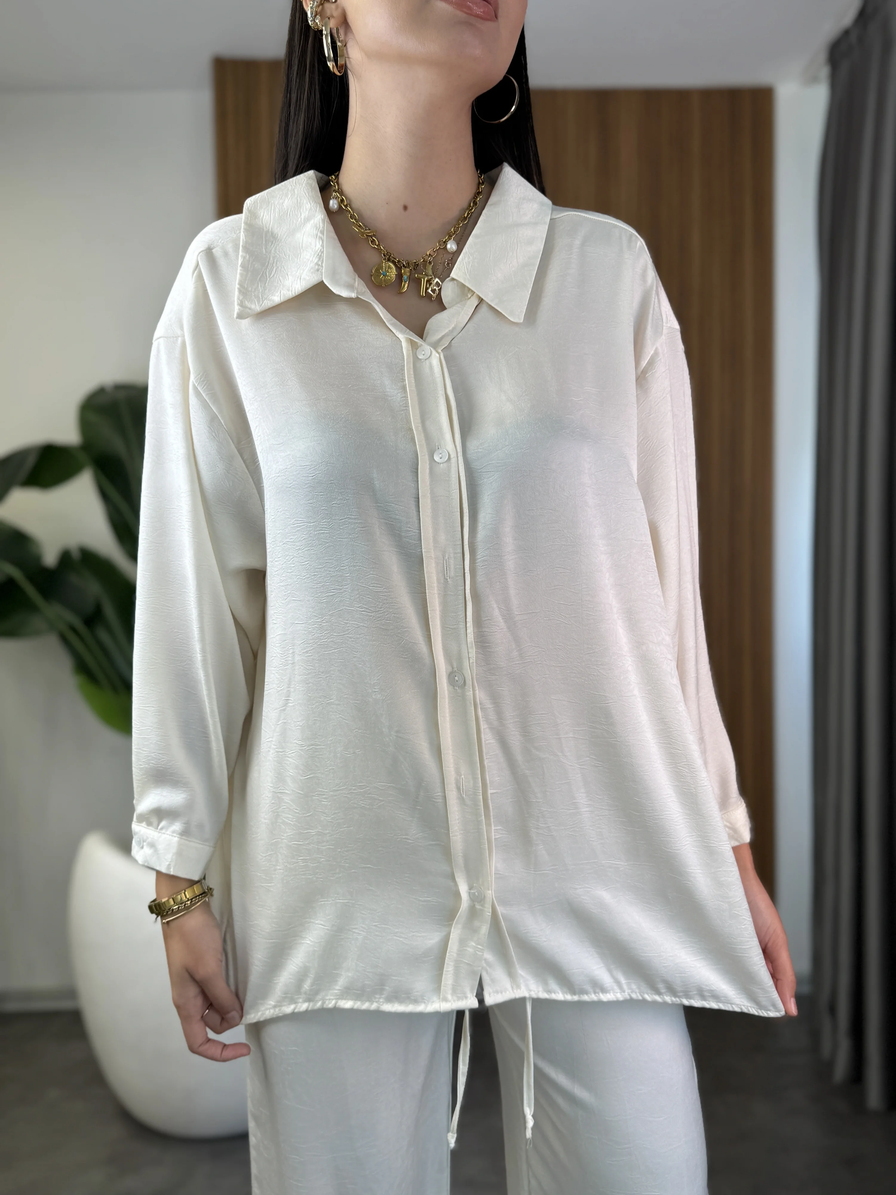 Saten Gömlek-Palazzo Takım