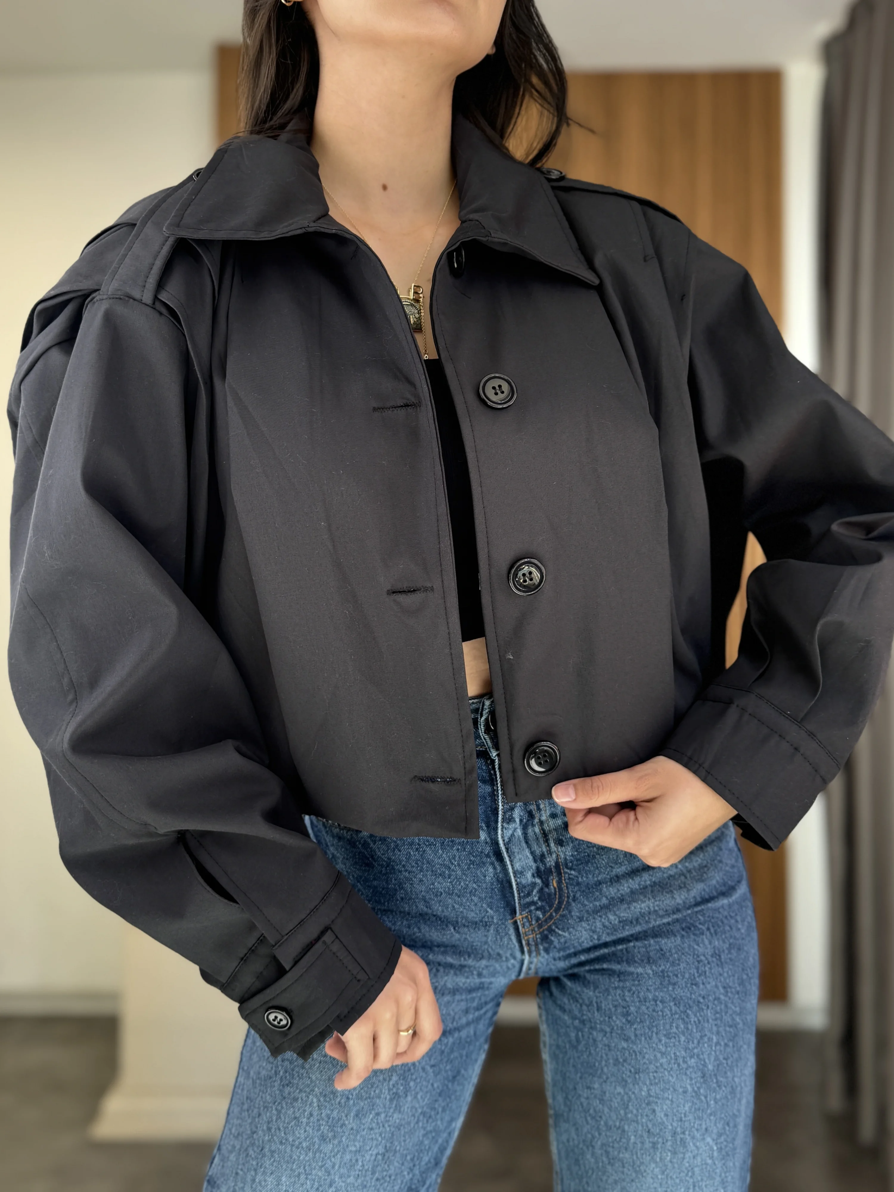 Düğmeli Bomber Trenç