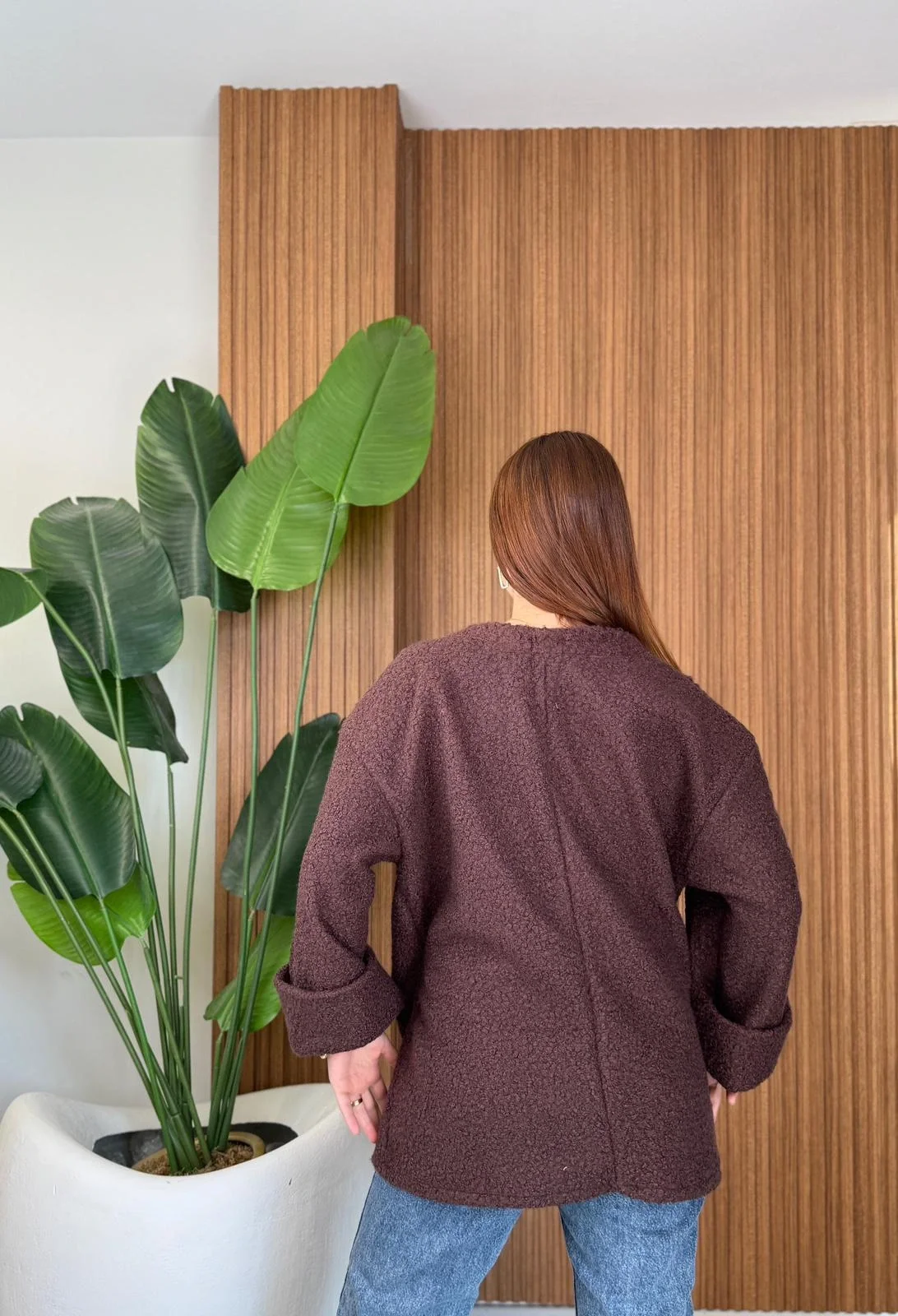 Bağlama Detaylı Kuzu Kimono Ceket