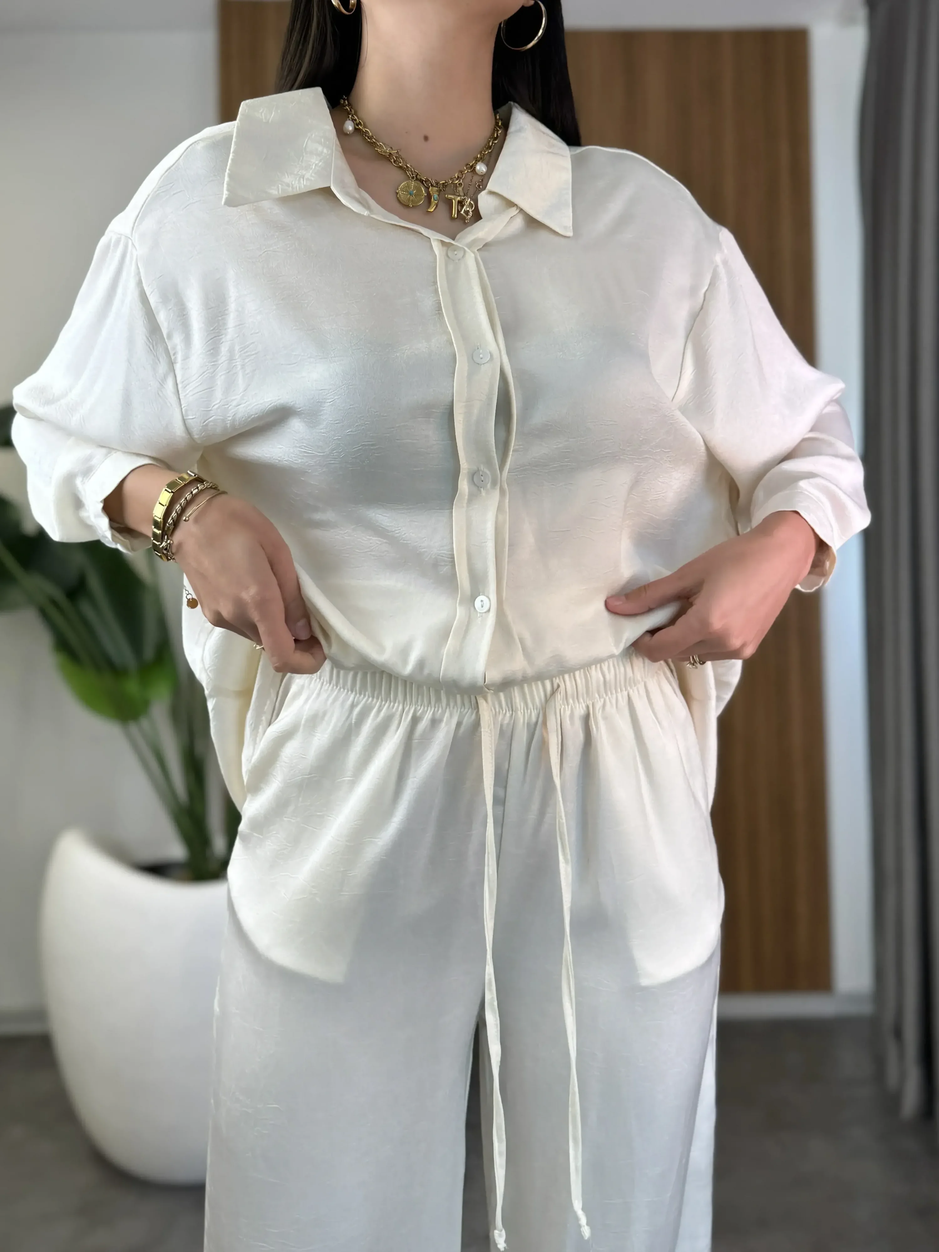 Saten Gömlek-Palazzo Takım