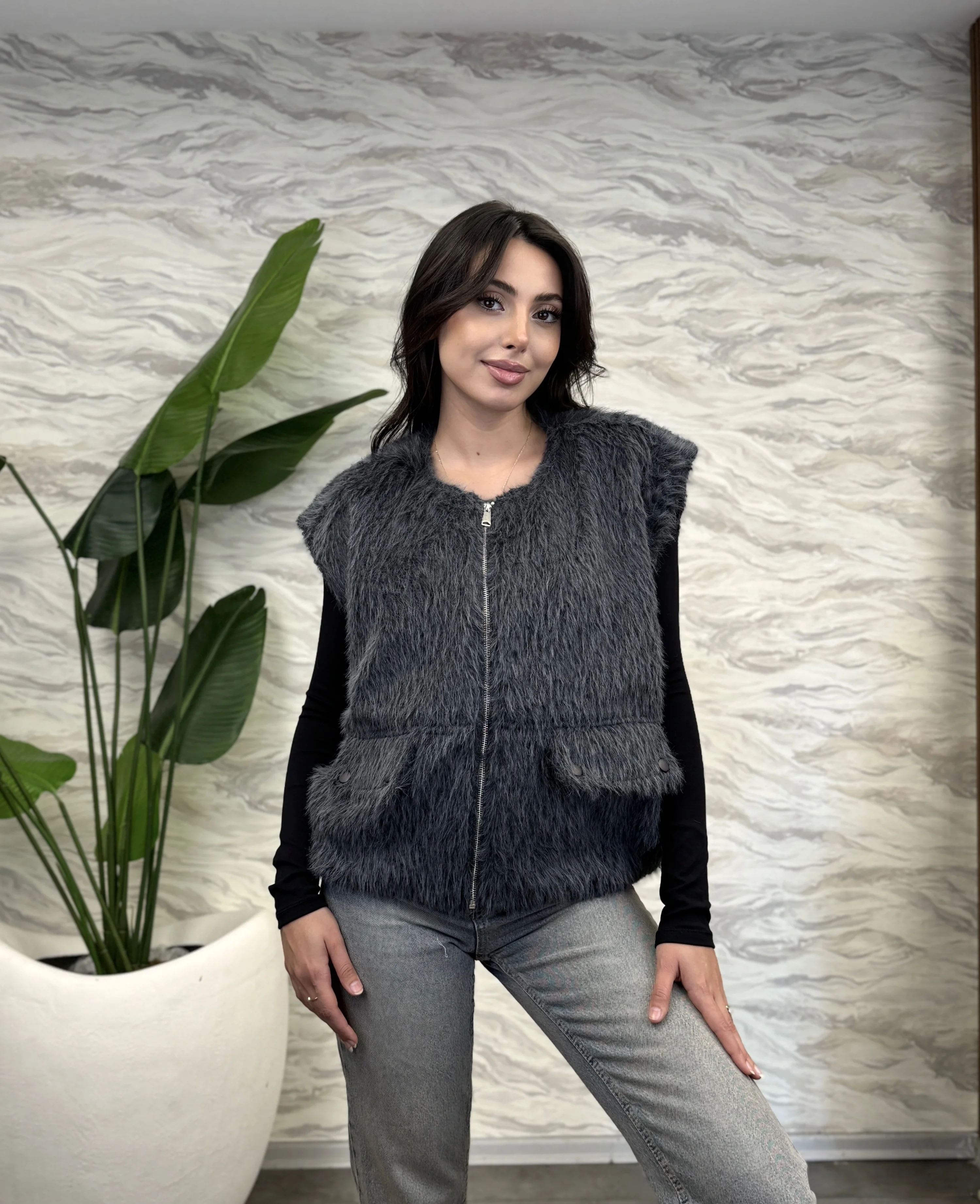 Beli Lastikli Kürk Yelek