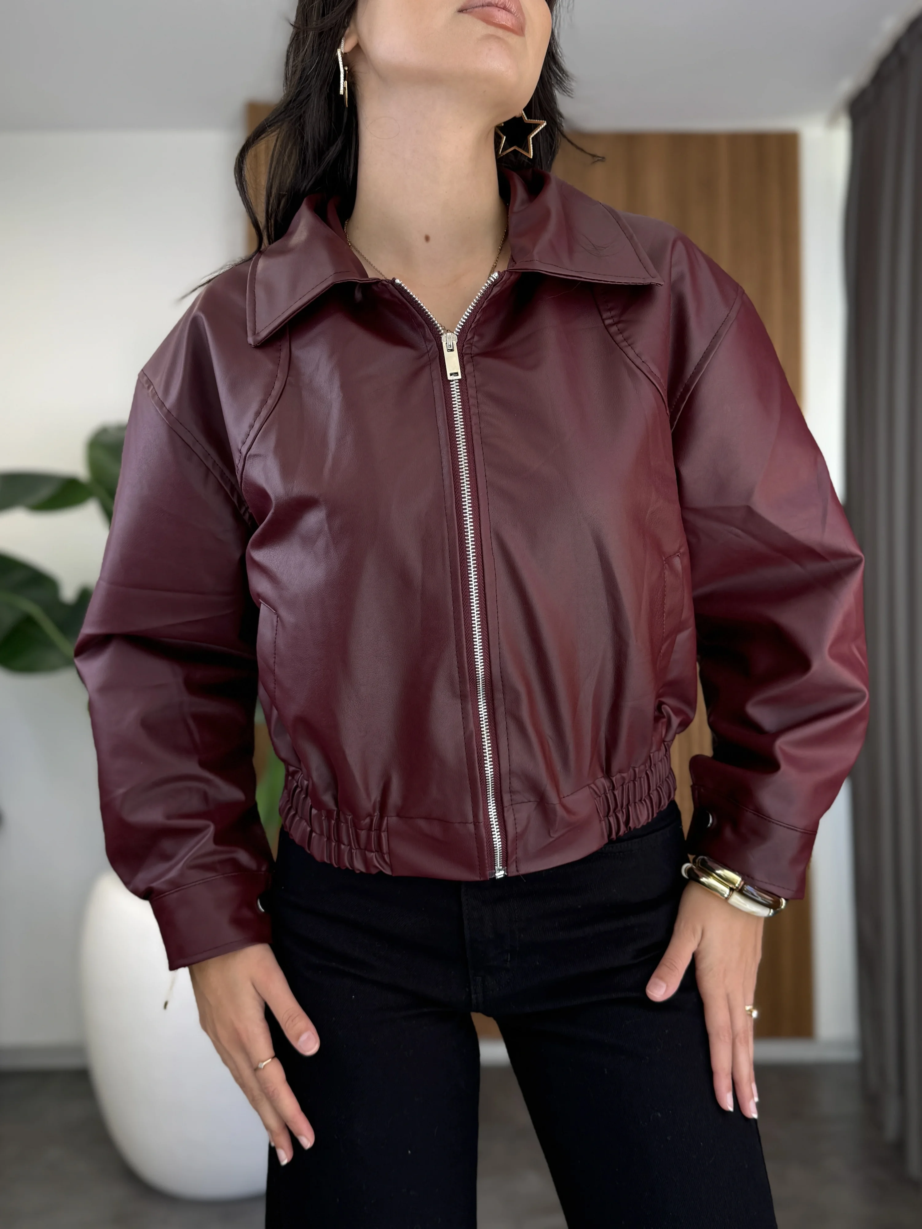 Kısa Bomber Deri Ceket