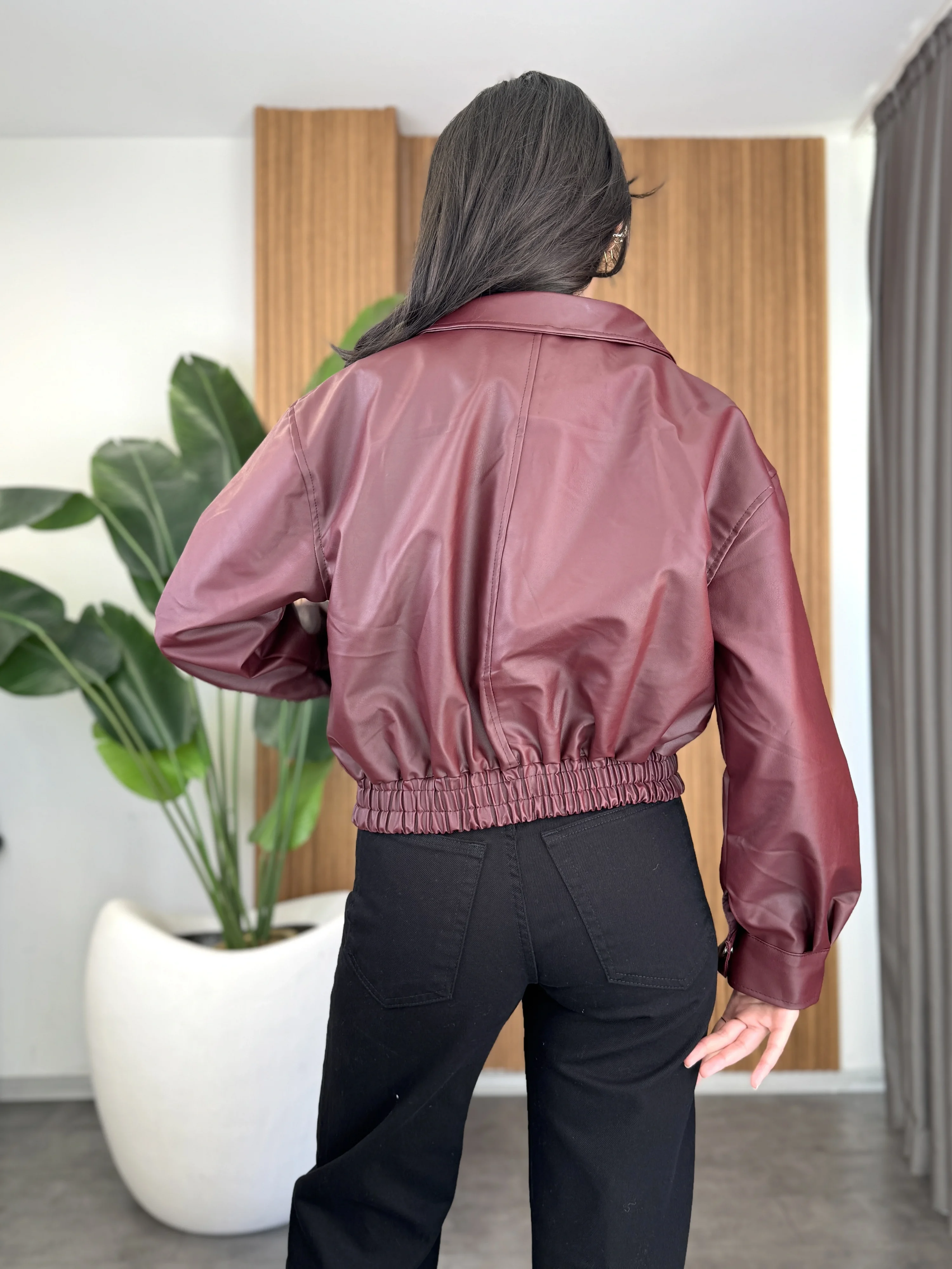 Kısa Bomber Deri Ceket