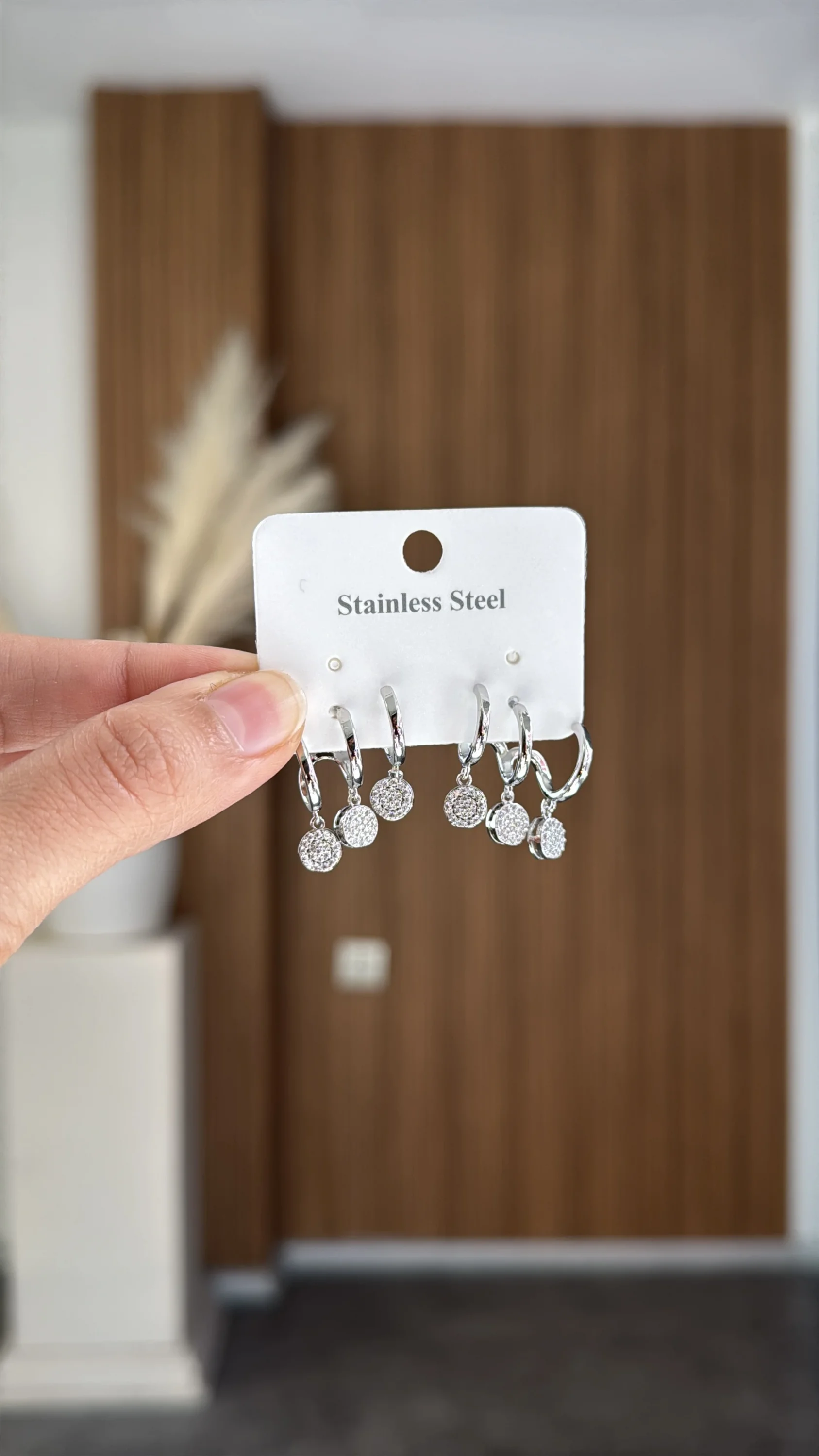 3’lü Görünümlü Taşlı Gümüş Küpe