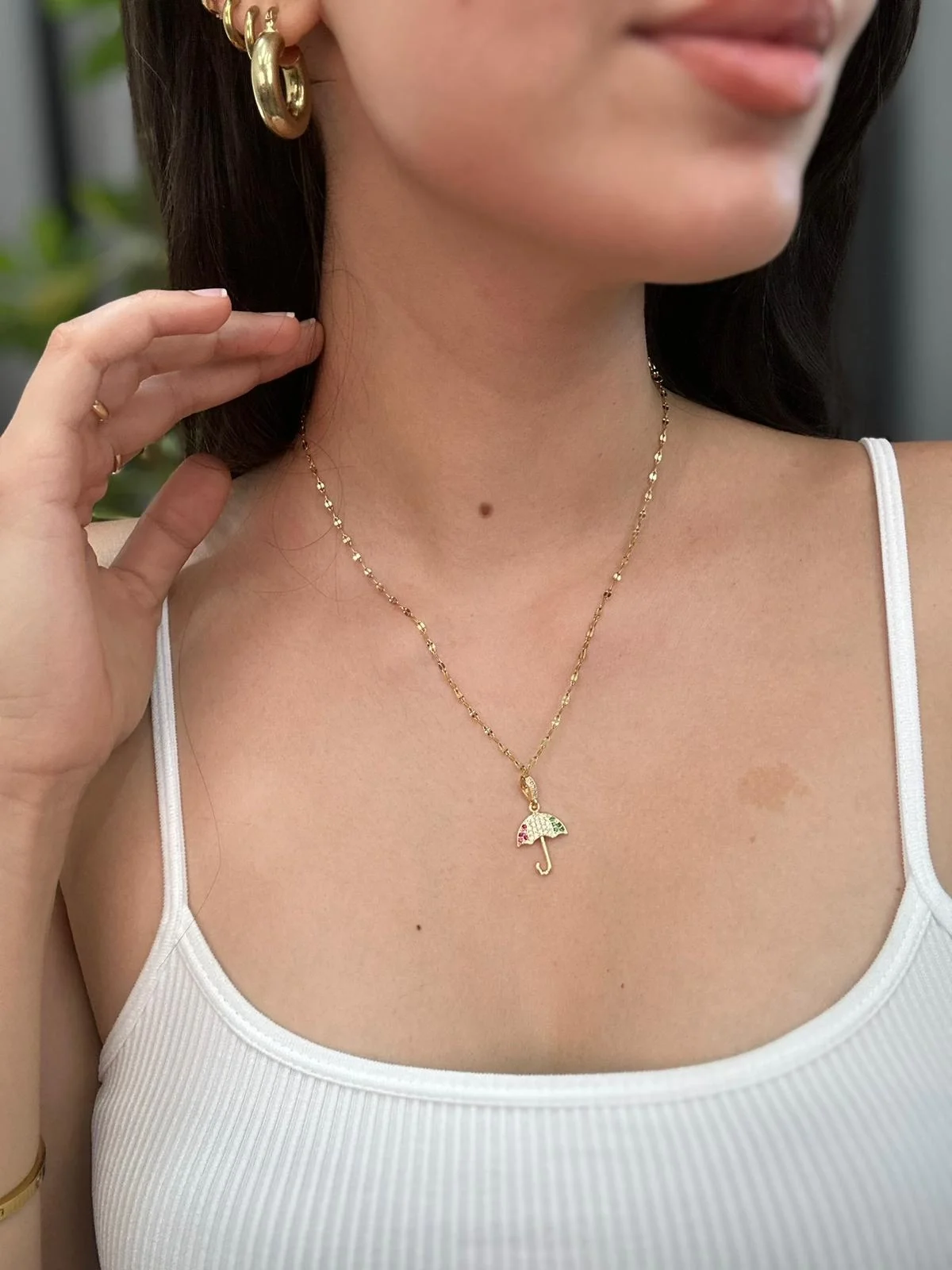 Renkli Taşlı Umbrella Kolye Gümüş