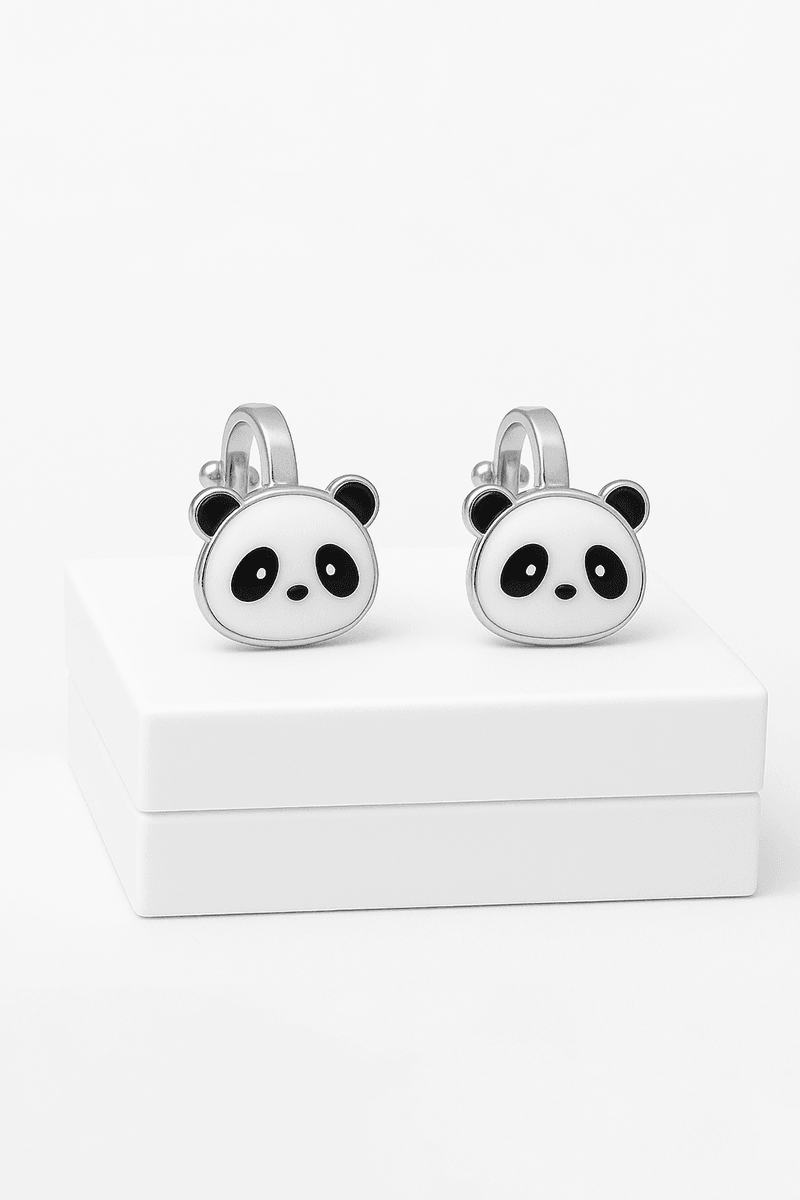 Deliksiz Kulaklar için Panda Tasarımlı Gold ve Gümüş Renkli Sıkıştırmalı Çocuk Küpesi