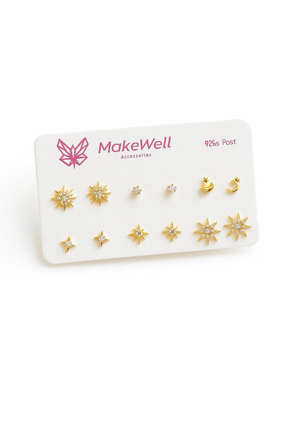  925 Ayar Gümüş İğneli Kutup Yıldızı Kelebek Tasarımlı Zirkon Taşlı Çelik Halka Küpeli Küpe Seti