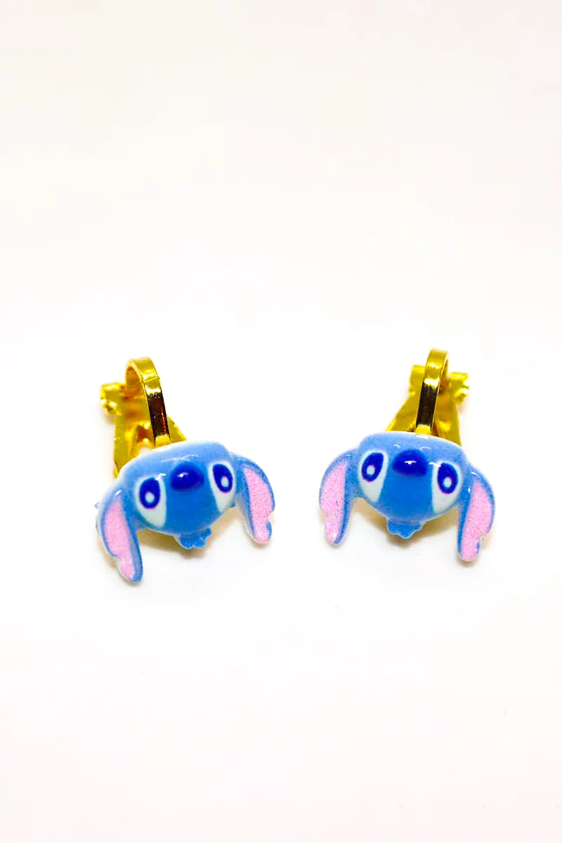 Sıkıştırmalı Küpe Lilo Stitch ve Arkadaşları Tasarımlı Kulağı Delik Olmayanlar için Küpe