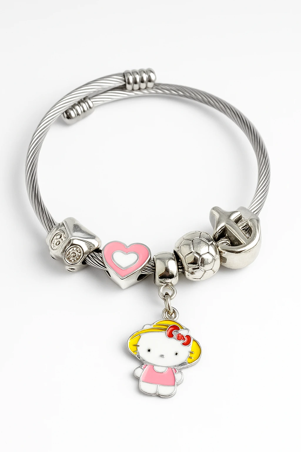 Çocuk Boyu Hello Kity'li Çelik Paslanmaz Kararmaz Charm'lı Bileklik
