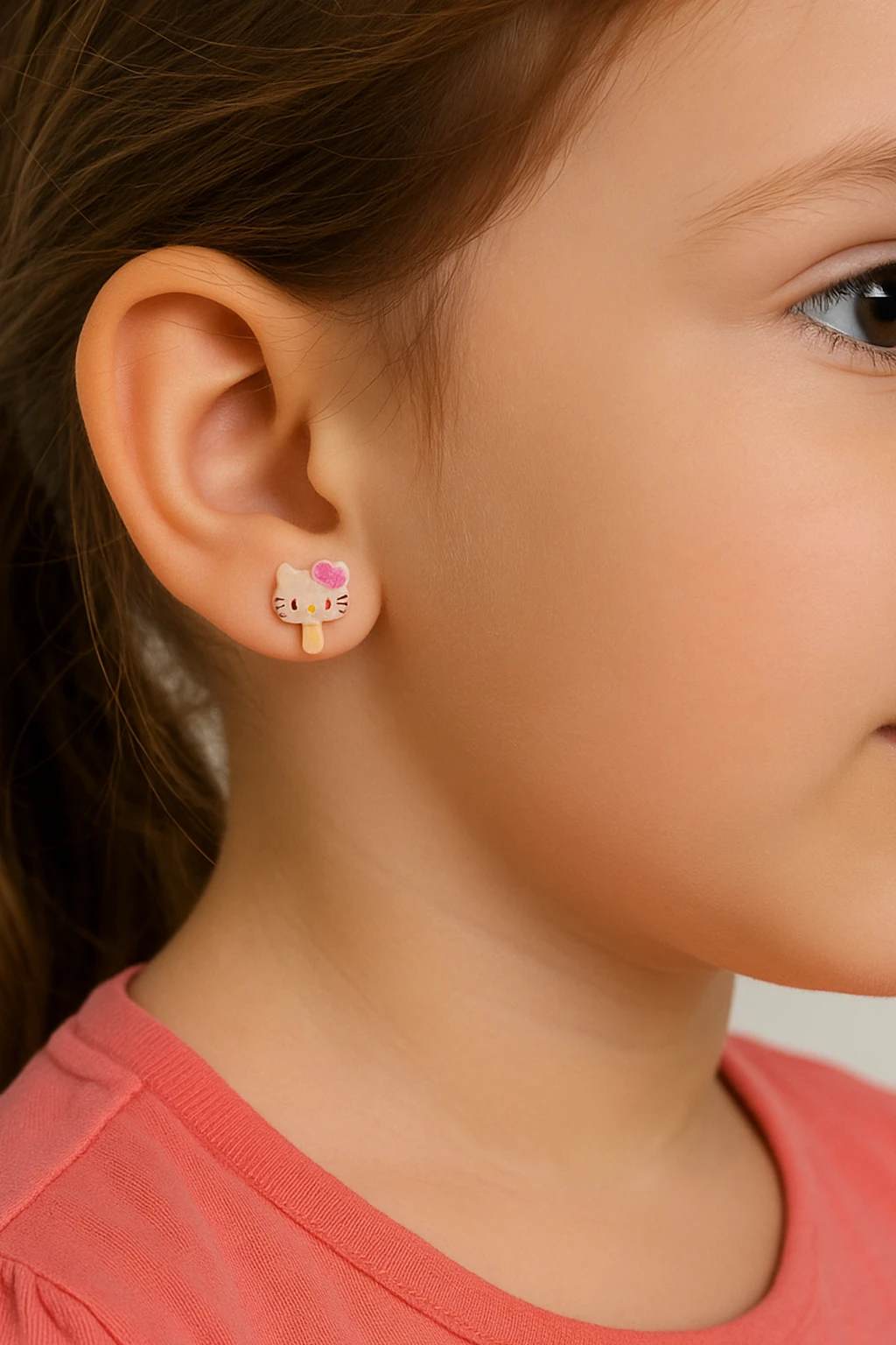 Gümüş İğneli Delikli Kulaklar için Hello Kity Tasarımlı Kararmaz Paslanmaz Antialerjik Küpe