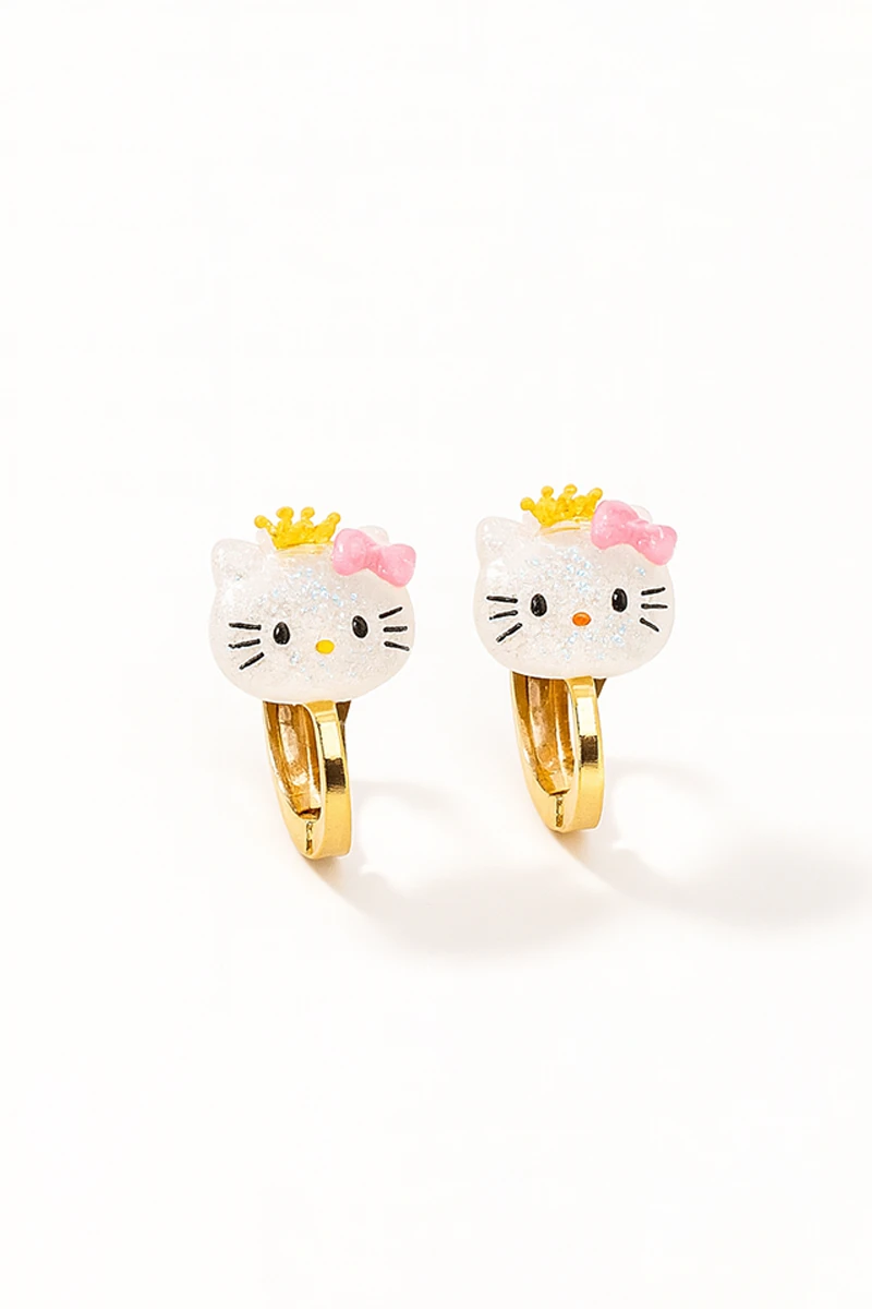 Hello Kity Yıldız Tavşan Kelebek Tasarımlı Çocuklar İçin Renkli Sıkıştırmalı Küpeler