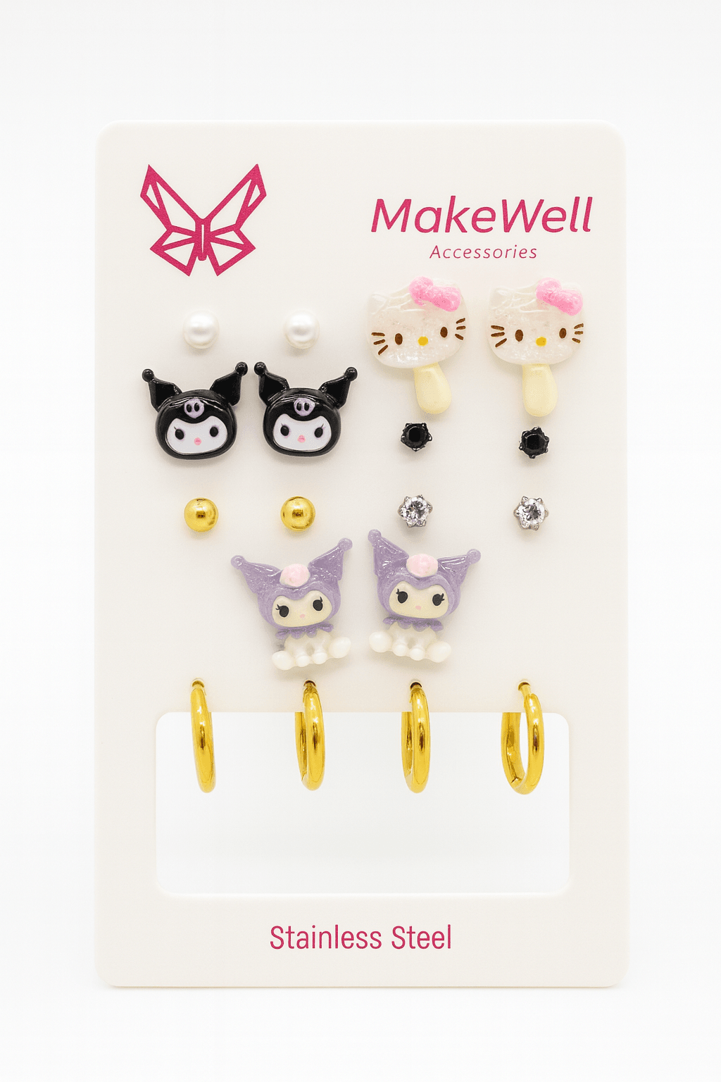 Çelik İğneli Kuromi My Melodi Hello Kity Cinnammaroll Unicorn Pochaco Köpeği Tasarımlı Küpe Seti