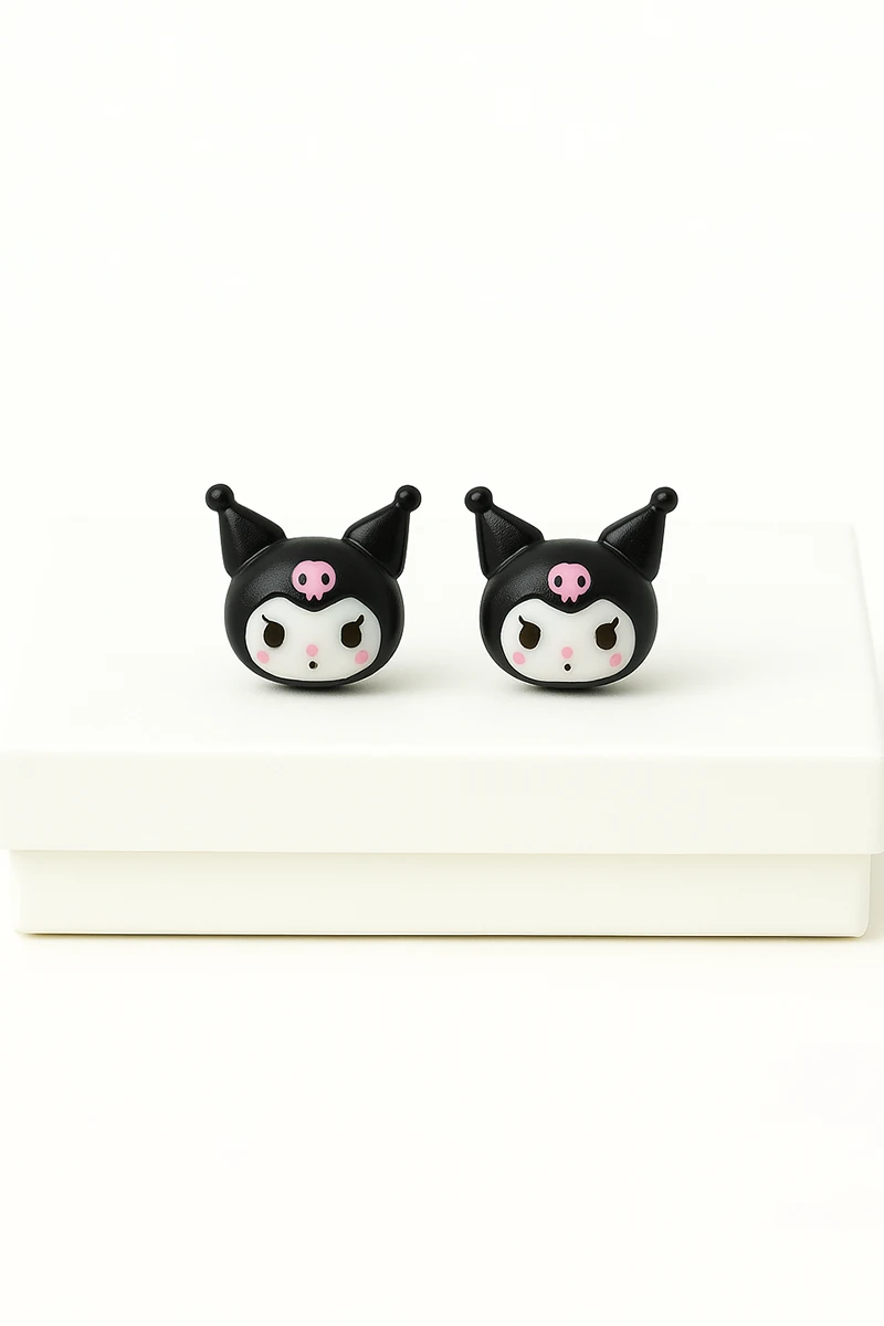 Gümüş İğneli Delikli Kulaklar için Kuromi Tasarımlı Kararmaz Paslanmaz Antialerjik Küpe