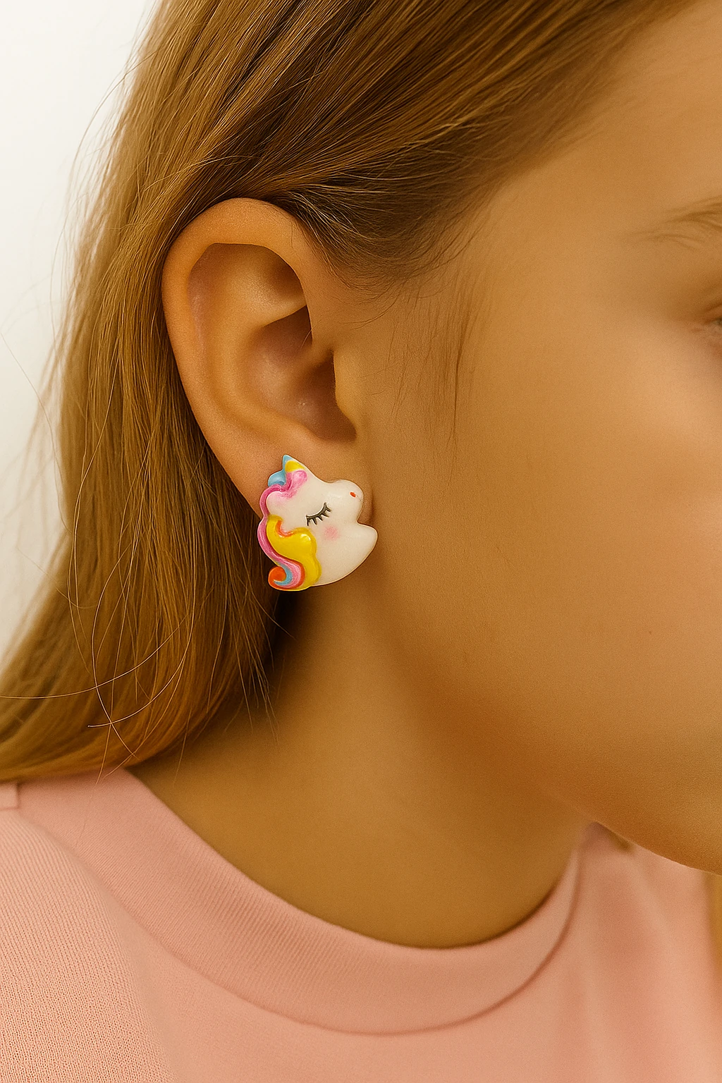 Gümüş İğneli Delikli Kulaklar için Unicorn Tasarımlı Kararmaz Paslanmaz Antialerjik Küpe